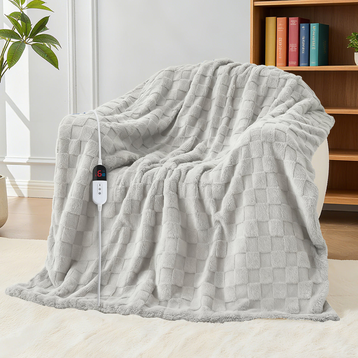 Dhole Electric Heated Blanket Checkered Fleece Throw 50x60 Inches Fast Heating Blanket 6 Heating Levels & 4 Hours Auto Off ETL Certification