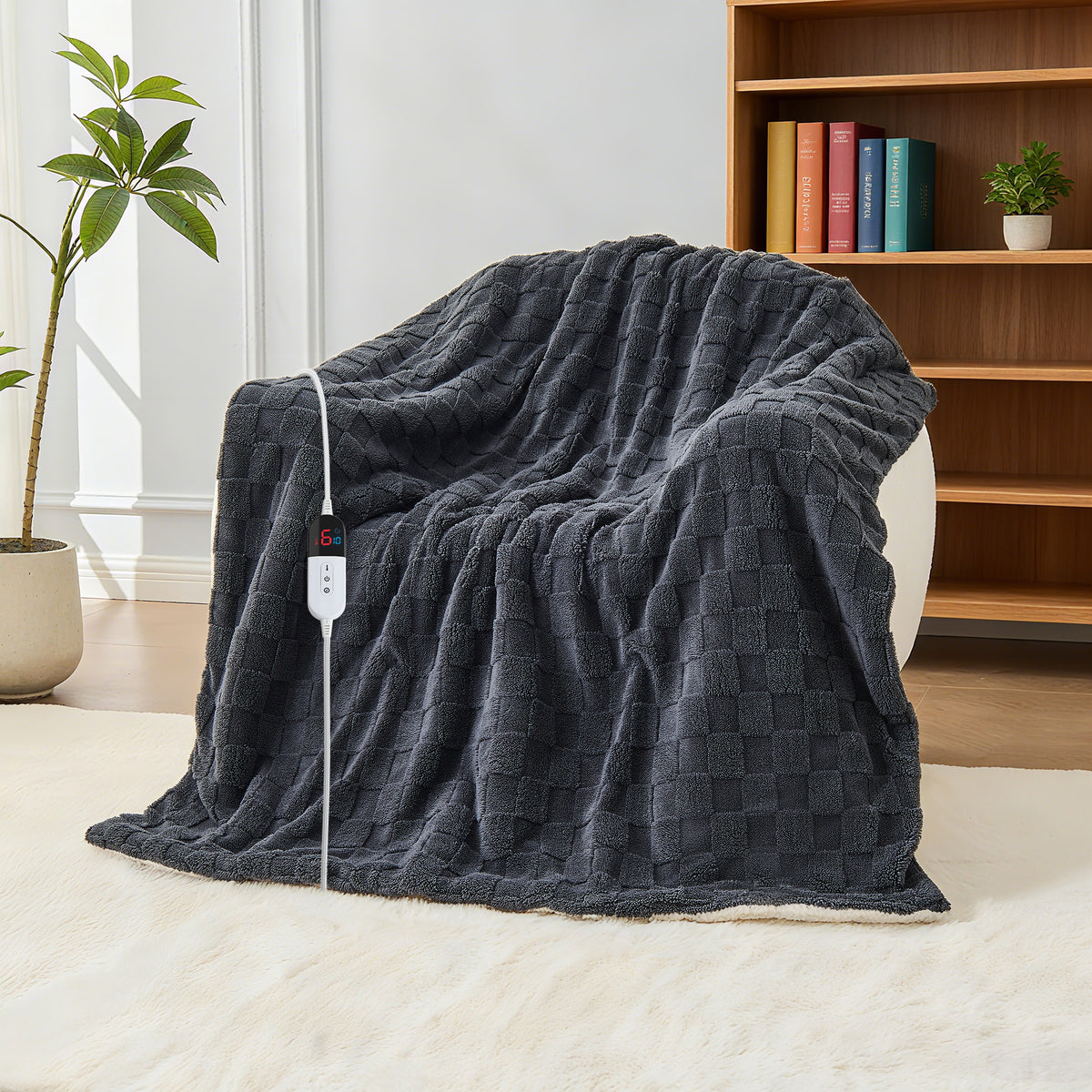 Dhole Electric Heated Blanket Checkered Fleece Throw 50x60 Inches Fast Heating Blanket 6 Heating Levels & 4 Hours Auto Off ETL Certification