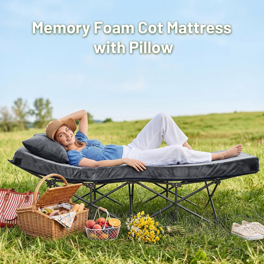 DHOLE 4 Inch Gel Memory Foam Camping Mattress, CertiPUR-US Certified Thick Sleeping Pad, Waterproof & Soft Fleece Top, Portable Roll-Up Mat with Multi-Function Storage Bag & Pillow for Tent Camping