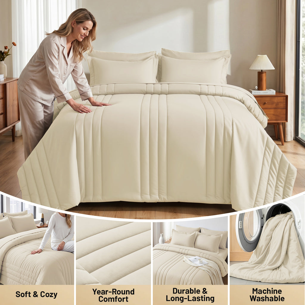 Dhole 7-Piece Bed in Bag - Striped Comforter Sets, Pillowcases & Sheet Collection for Cozy Bedding Sets
