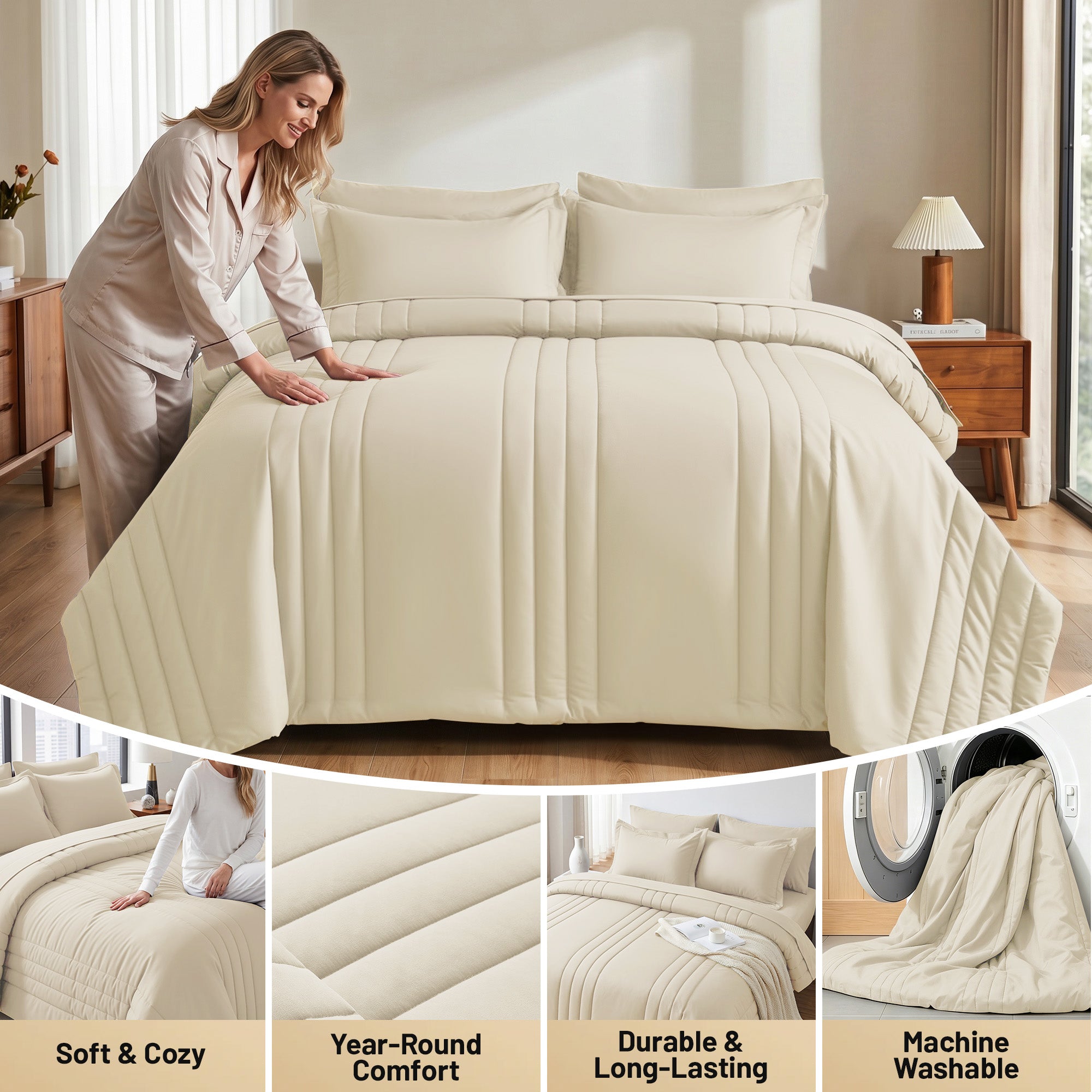 Dhole 7-Piece Bed in Bag - Striped Comforter Sets, Pillowcases & Sheet Collection for Cozy Bedding Sets