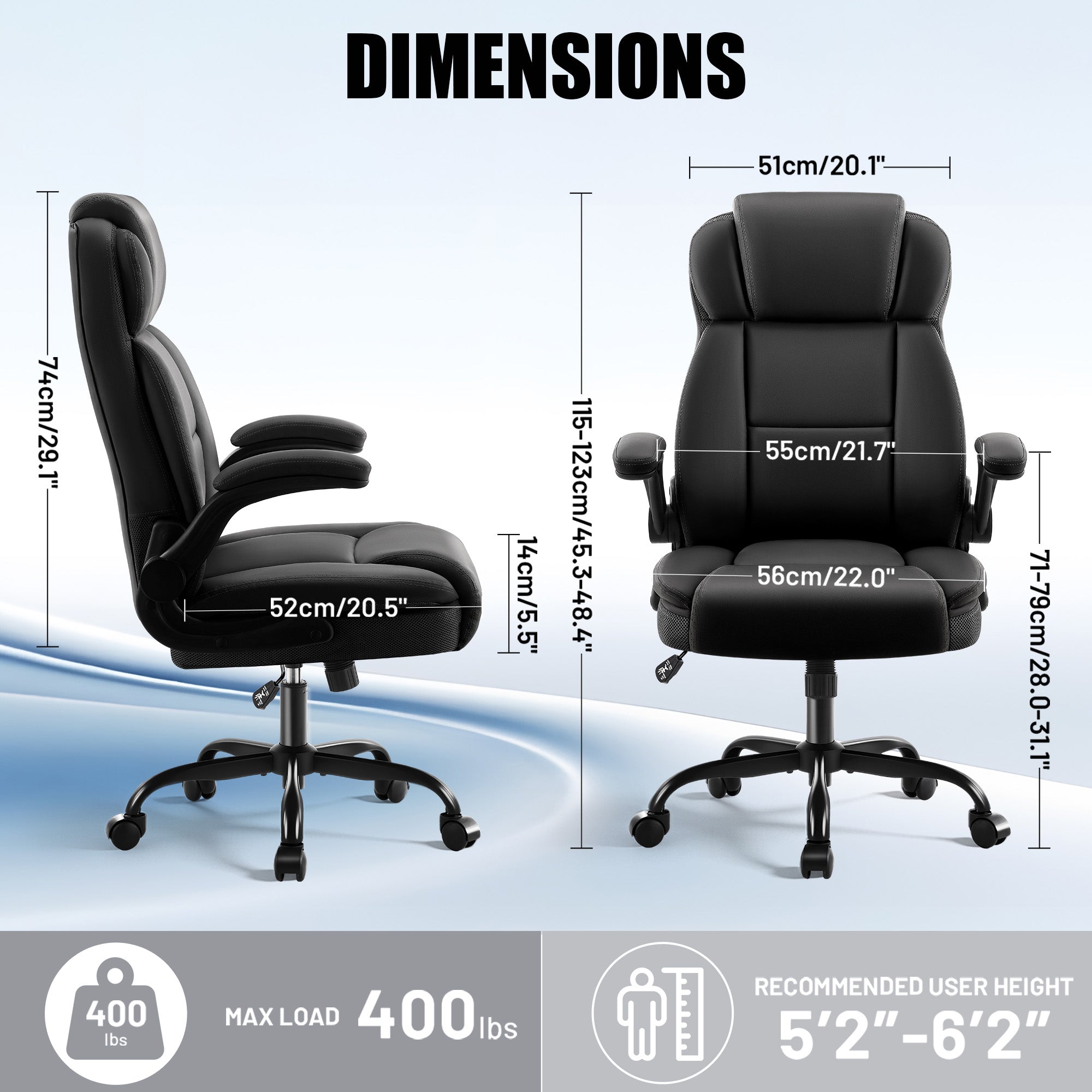 Dhole Ergonomic High-Back PU Leather Office Chair with 120° Recline & Flip-Up Arms - Home Office Desk Chair for Work, Study, Gaming, 300LBS Capacity (Black)