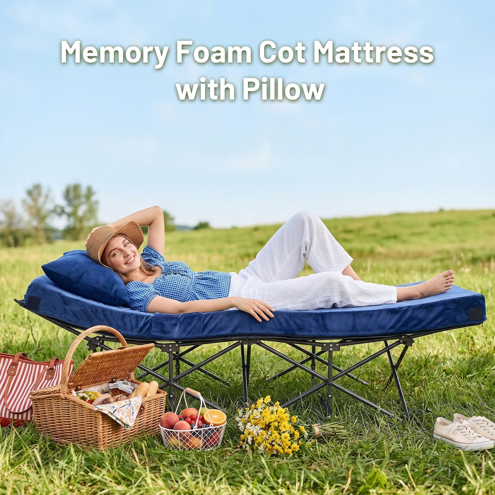 DHOLE 4 Inch Gel Memory Foam Camping Mattress, CertiPUR-US Certified Thick Sleeping Pad, Waterproof & Soft Fleece Top, Portable Roll-Up Mat with Multi-Function Storage Bag & Pillow for Tent Camping