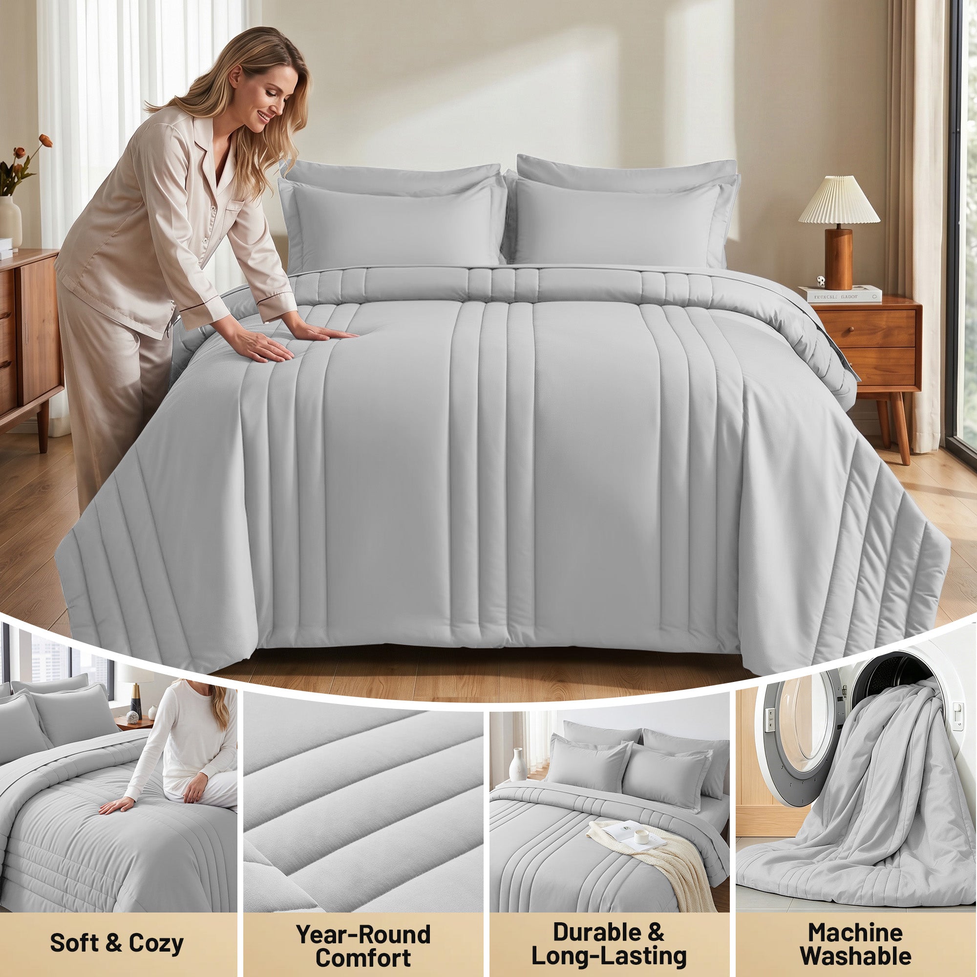 Dhole 7-Piece Bed in Bag - Striped Comforter Sets, Pillowcases & Sheet Collection for Cozy Bedding Sets