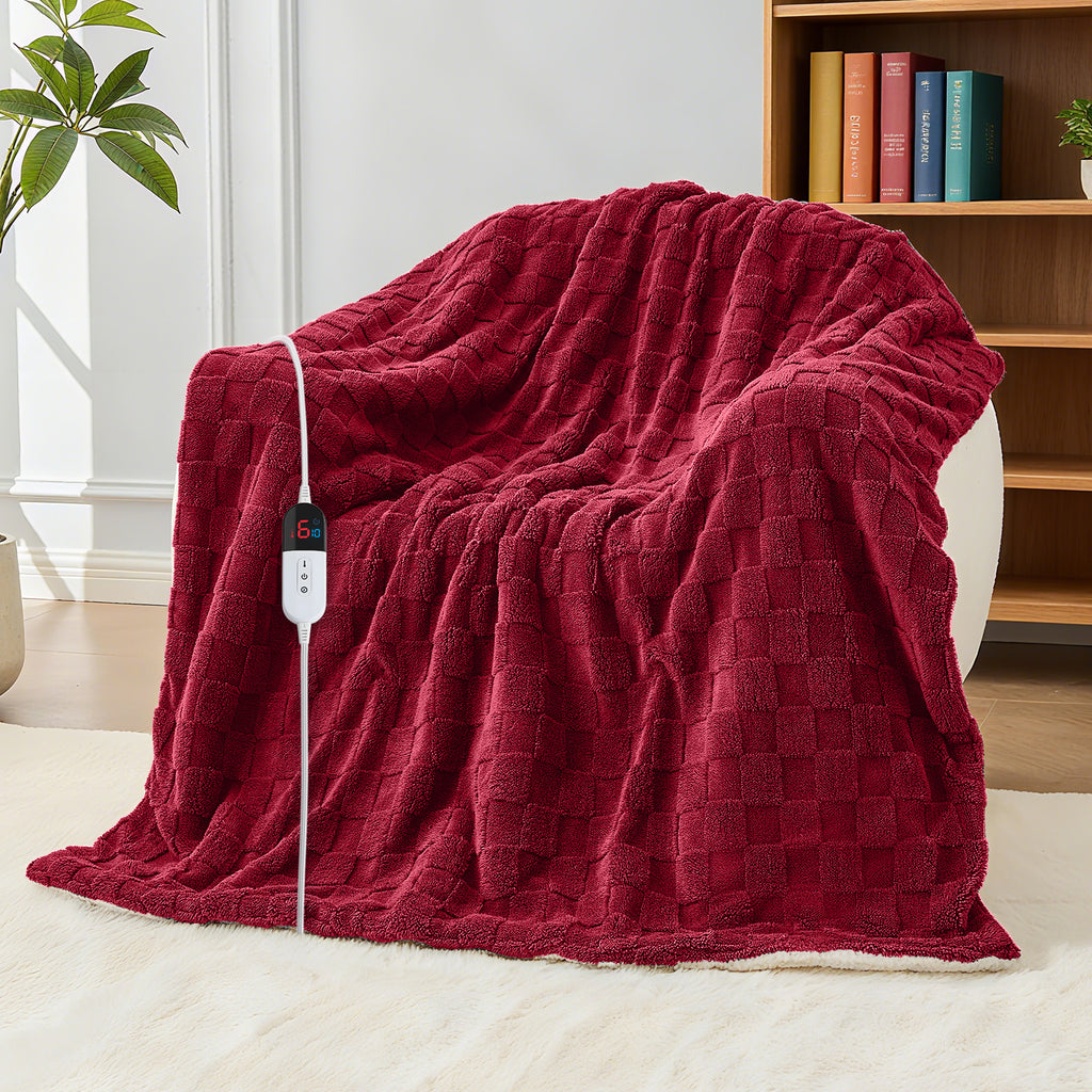 Dhole Electric Heated Blanket Checkered Fleece Throw 50x60 Inches Fast Heating Blanket 6 Heating Levels & 4 Hours Auto Off ETL Certification