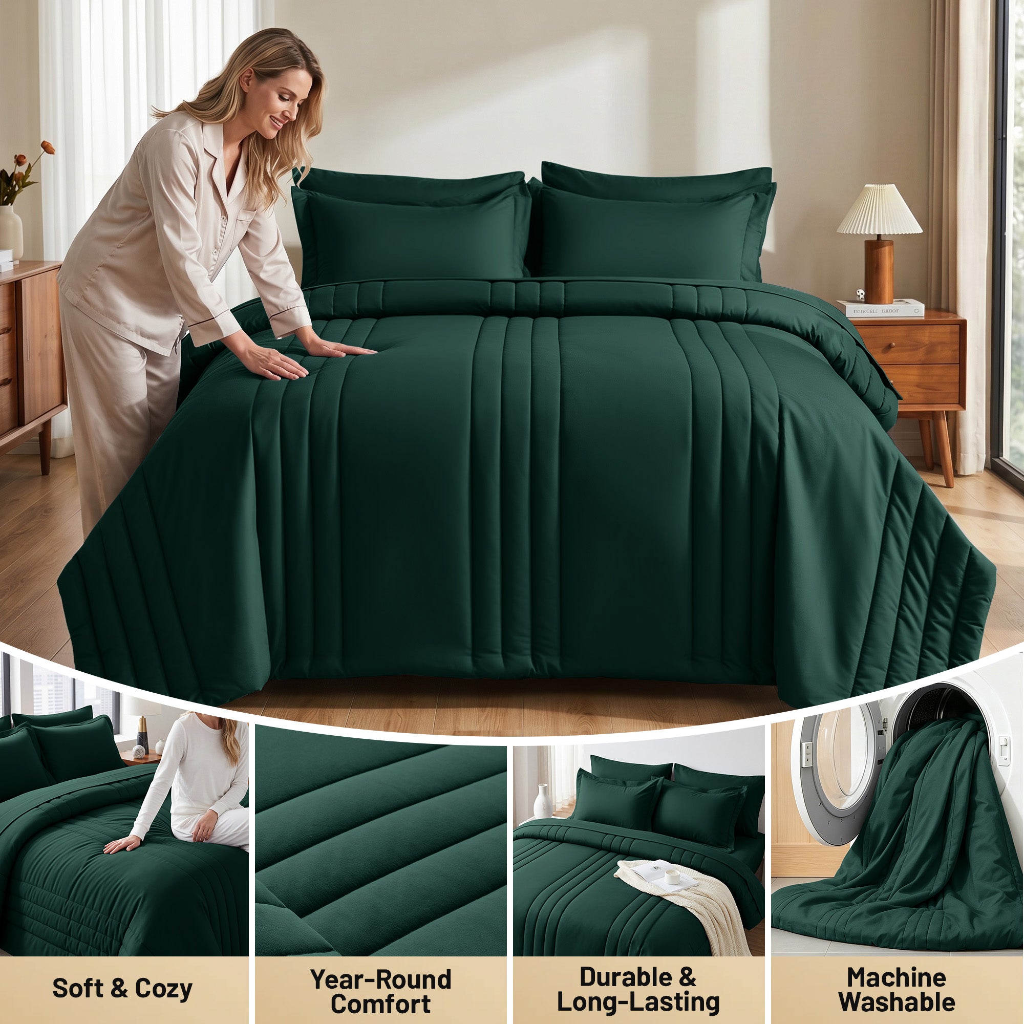 Dhole 7-Piece Bed in Bag - Striped Comforter Sets, Pillowcases & Sheet Collection for Cozy Bedding Sets