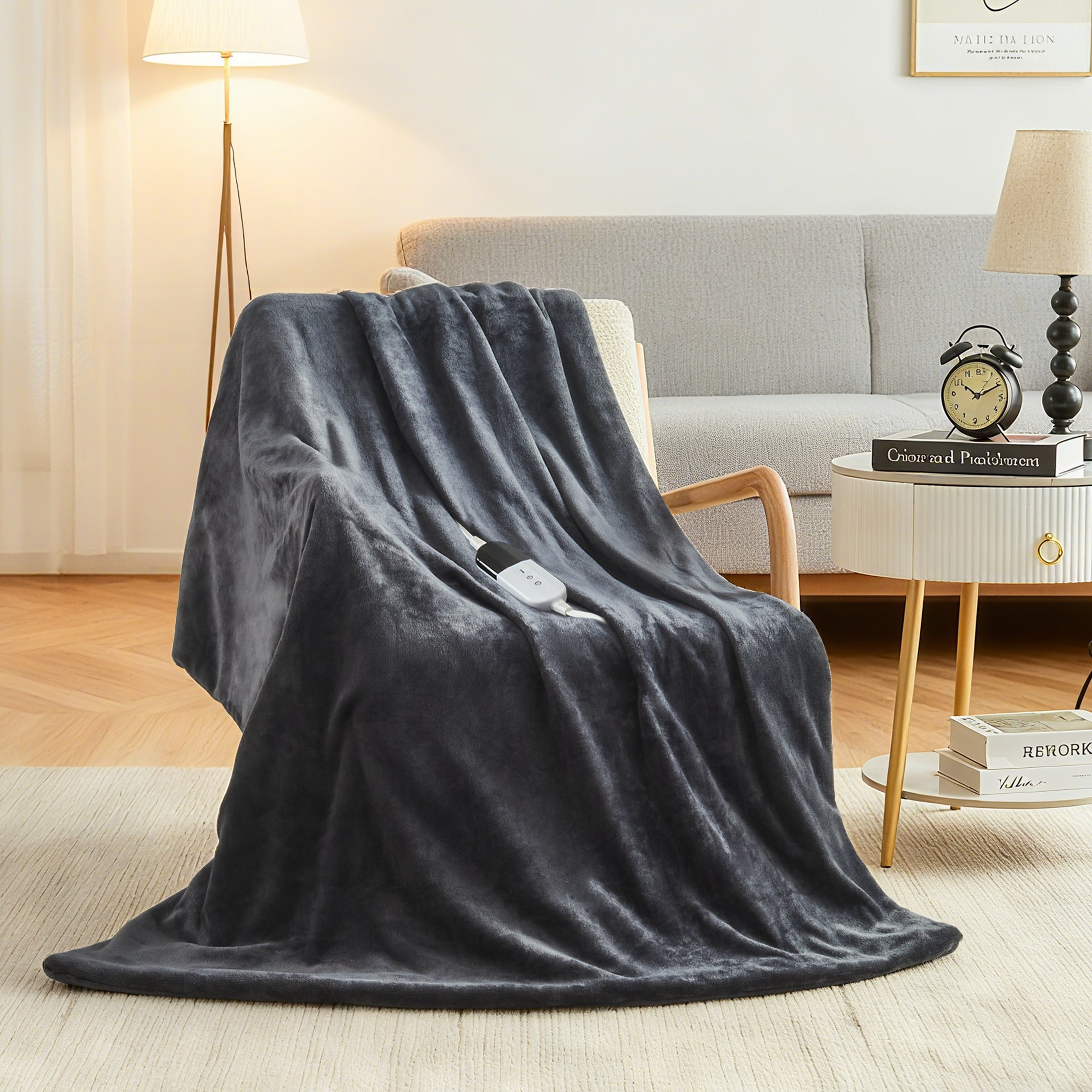 Dhole Electric Heated Blanket Throw - 50"x60" with 6 Heating Levels 4 Hours Auto Off Fast Heating Over-Heated Protection Ultra Soft Warm Flannel ETL Certified