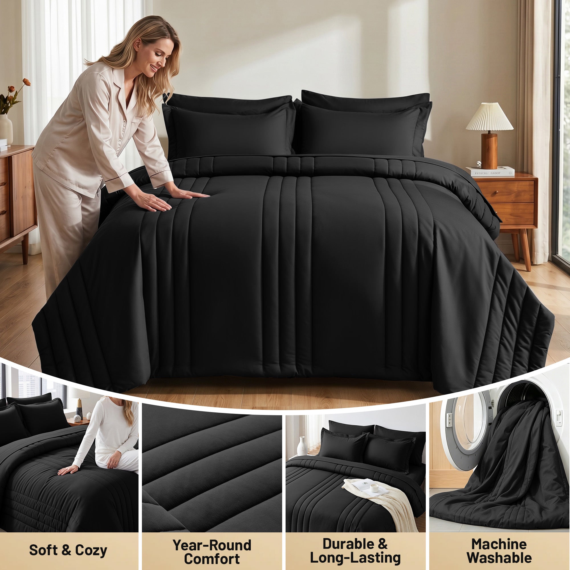 Dhole 7-Piece Bed in Bag - Striped Comforter Sets, Pillowcases & Sheet Collection for Cozy Bedding Sets