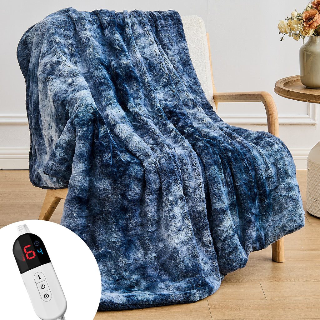 Dhole Heated Blanket Electric Throw - 50"x60" Heating Blanket Throw 4 Hours Auto-Off 6 Heat Level Over-Heat Protection Luxury Faux Fur Sherpa ETL Certification
