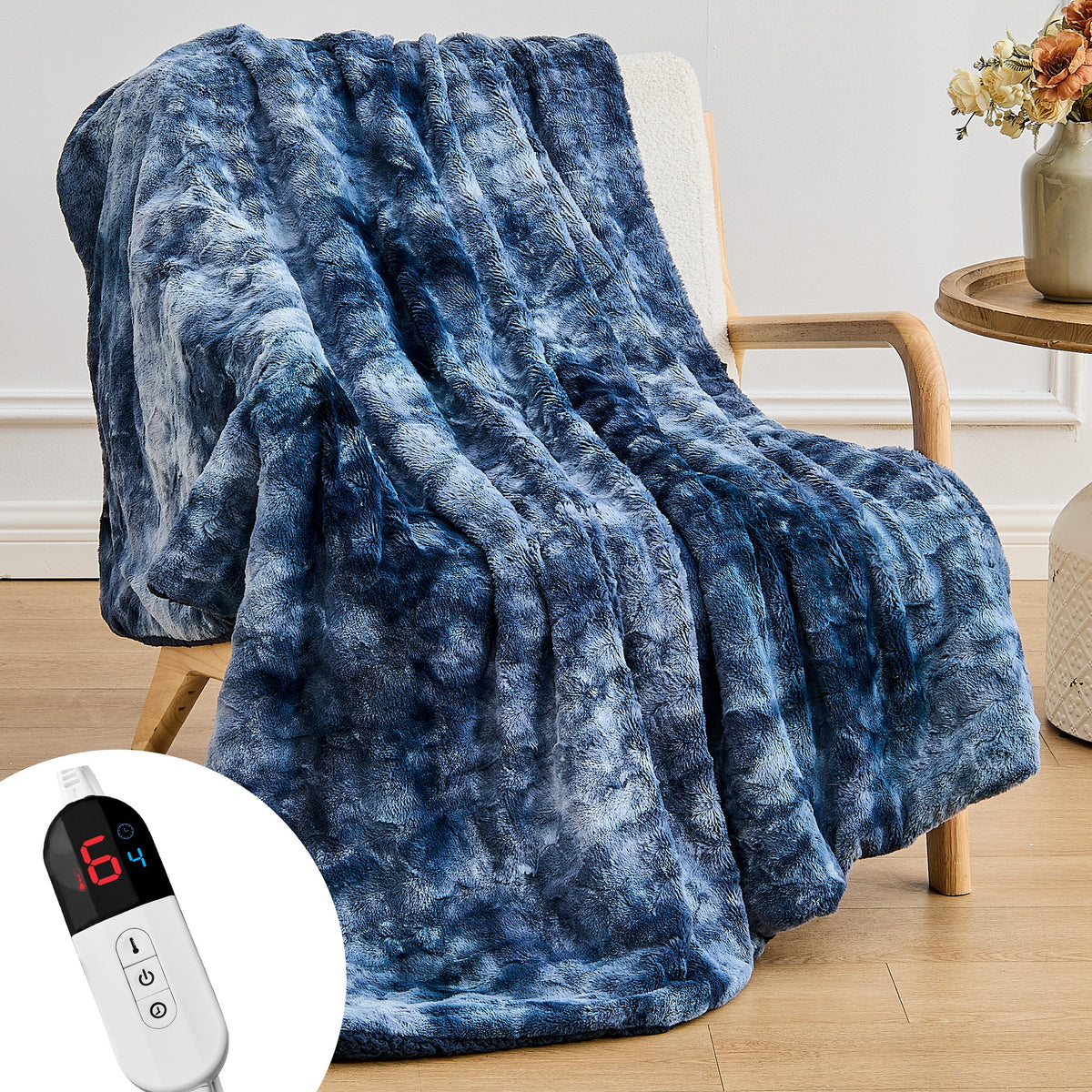 Dhole Heated Blanket Electric Throw - 50"x60" Heating Blanket Throw 4 Hours Auto-Off 6 Heat Level Over-Heat Protection Luxury Faux Fur Sherpa ETL Certification