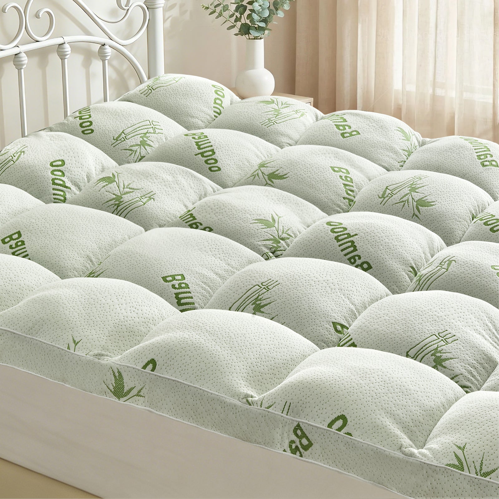 Dhole Queen Size 2-Inch Mattress Topper & Pad – 1200GSM Down Alternative Fill, Cooling Bamboo Viscose Cover, Extra Firm Pillow Top for Back Pain Relief, Deep Pocket 6-18 Inches (60"x80")