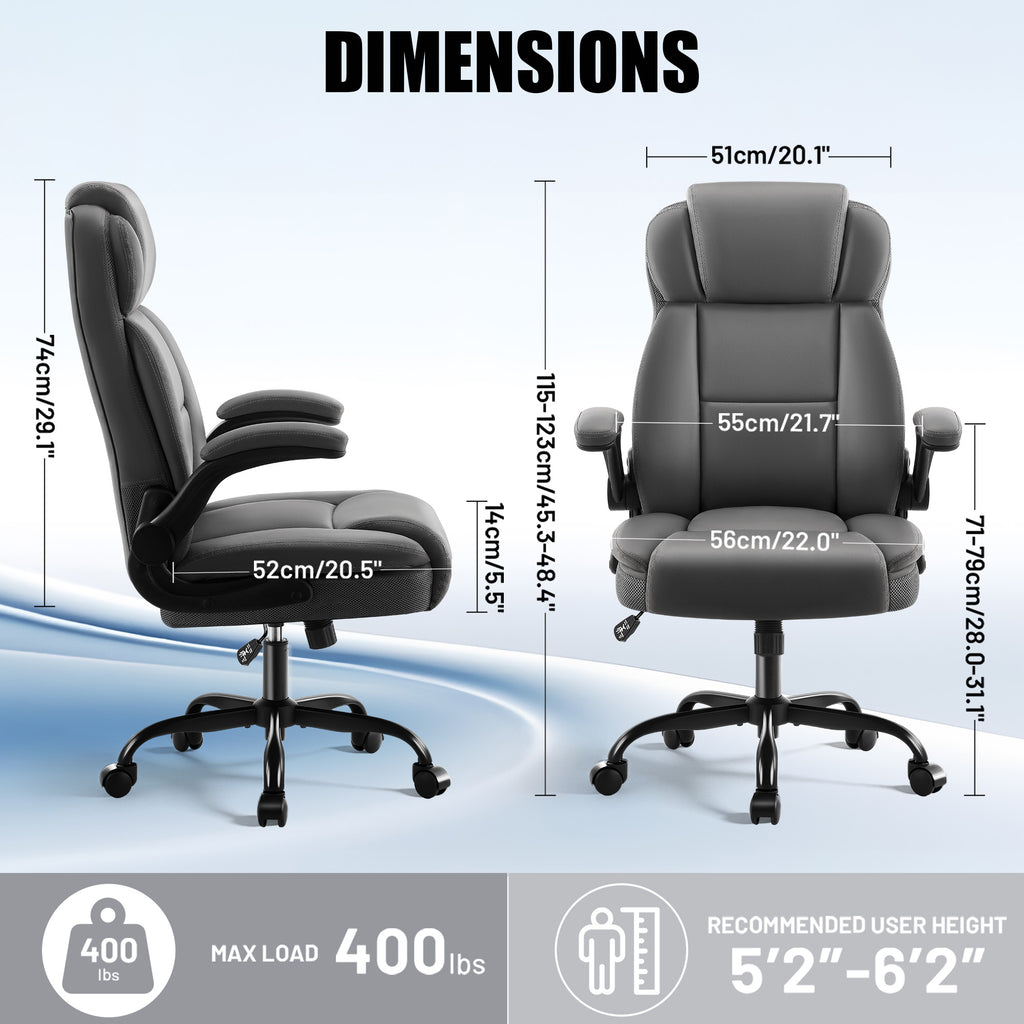 Dhole Ergonomic High-Back PU Leather Office Chair with 120° Recline & Flip-Up Arms - Home Office Desk Chair for Work, Study, Gaming, 300LBS Capacity (Black)