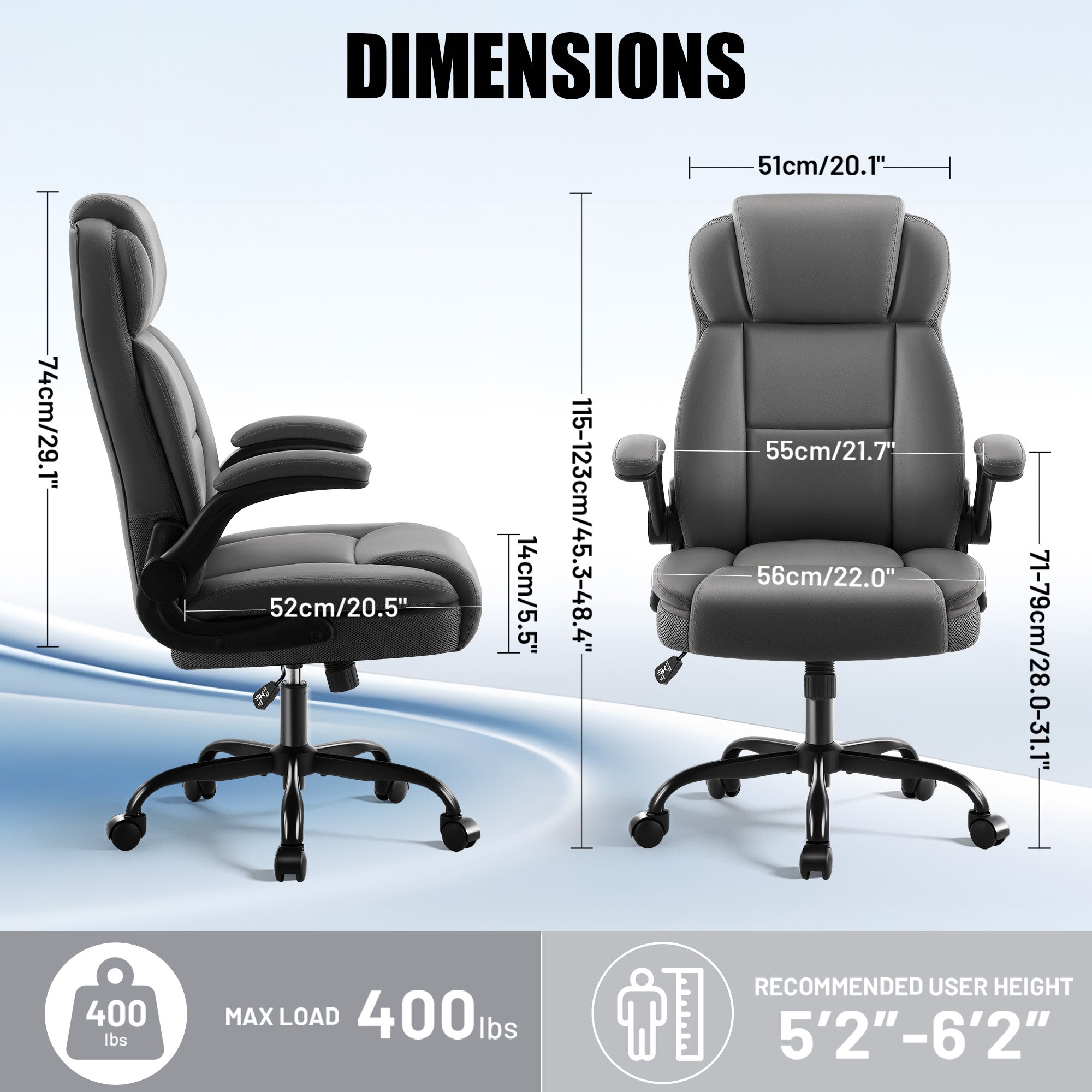 Dhole Ergonomic High-Back PU Leather Office Chair with 120° Recline & Flip-Up Arms - Home Office Desk Chair for Work, Study, Gaming, 300LBS Capacity (Black)