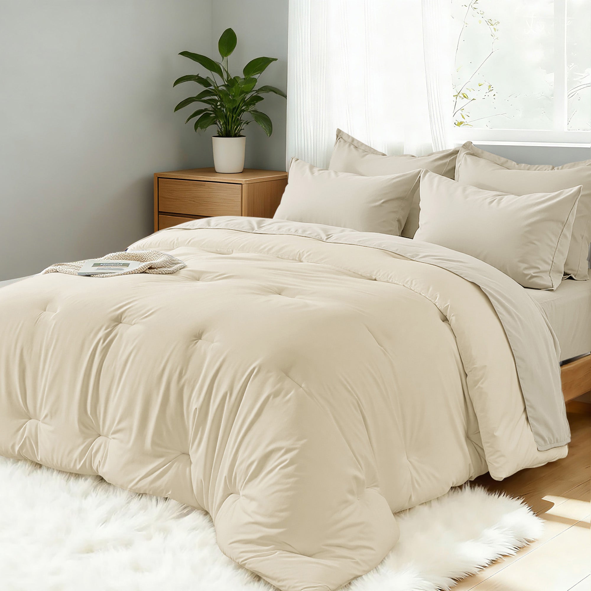 Dhole 7-Piece Bed Sheet Set - Queen Size Comforter, Pillowcases & Sheet Collection for Cozy Bedding Comfort Black