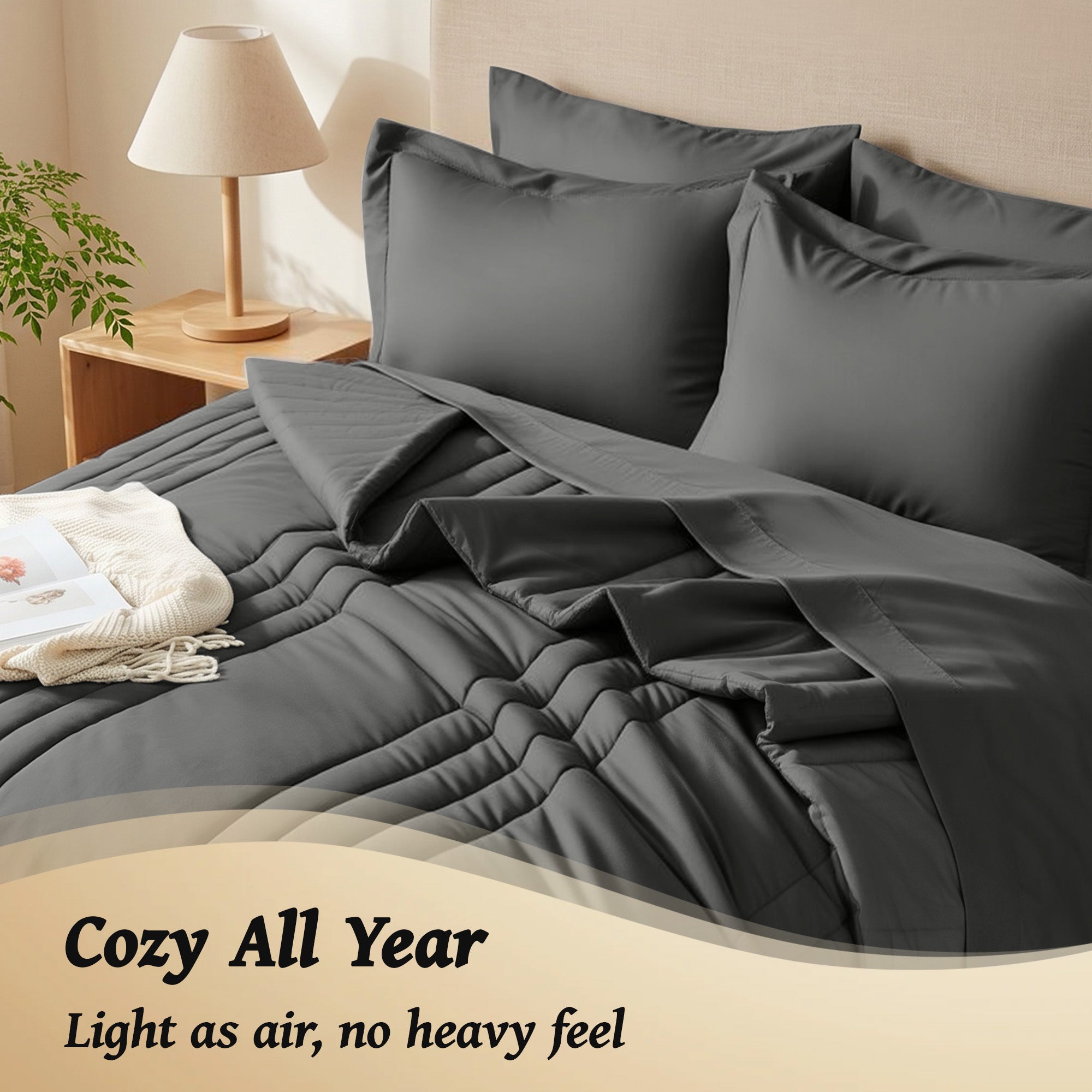 Dhole 7-Piece Bed in Bag - Striped Comforter Sets, Pillowcases & Sheet Collection for Cozy Bedding Sets