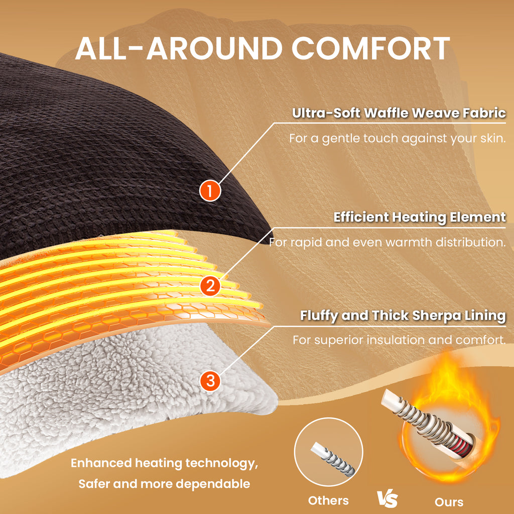 Dhole Heated Blanket Electric Blanket Throw Waffle, 50x60 Inches，Sherpa Fleece Fast Heating Blanket 6 Heating Levels & 4 Hours Auto Off ETL Certification