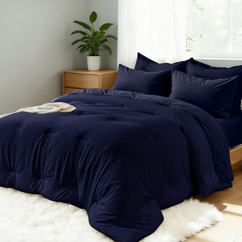 Dhole 7-Piece Bed Sheet Set - Queen Size Comforter, Pillowcases & Sheet Collection for Cozy Bedding Comfort Black
