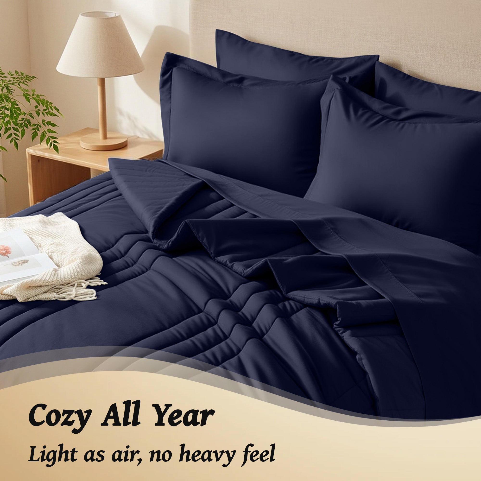 Dhole 7-Piece Bed in Bag - Striped Comforter Sets, Pillowcases & Sheet Collection for Cozy Bedding Sets