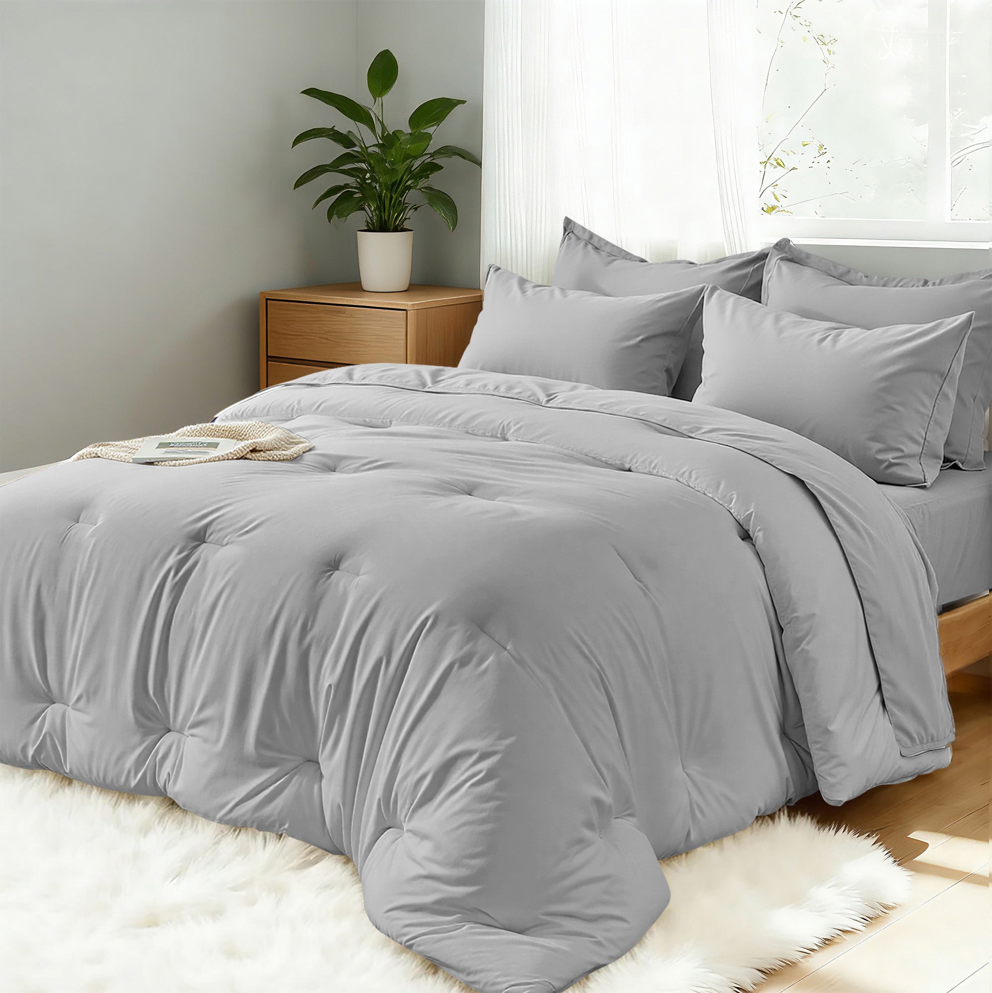 Dhole 7-Piece Bed Sheet Set - Queen Size Comforter, Pillowcases & Sheet Collection for Cozy Bedding Comfort Black