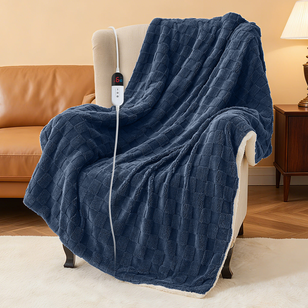 Dhole Electric Heated Blanket Checkered Fleece Throw 50x60 Inches Fast Heating Blanket 6 Heating Levels & 4 Hours Auto Off ETL Certification