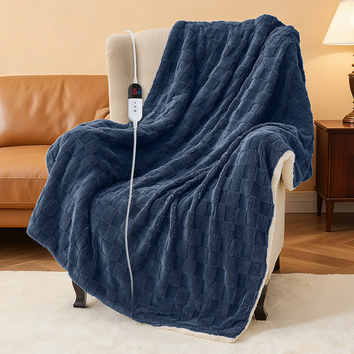Dhole Electric Heated Blanket Checkered Fleece Throw 50x60 Inches Fast Heating Blanket 6 Heating Levels & 4 Hours Auto Off ETL Certification