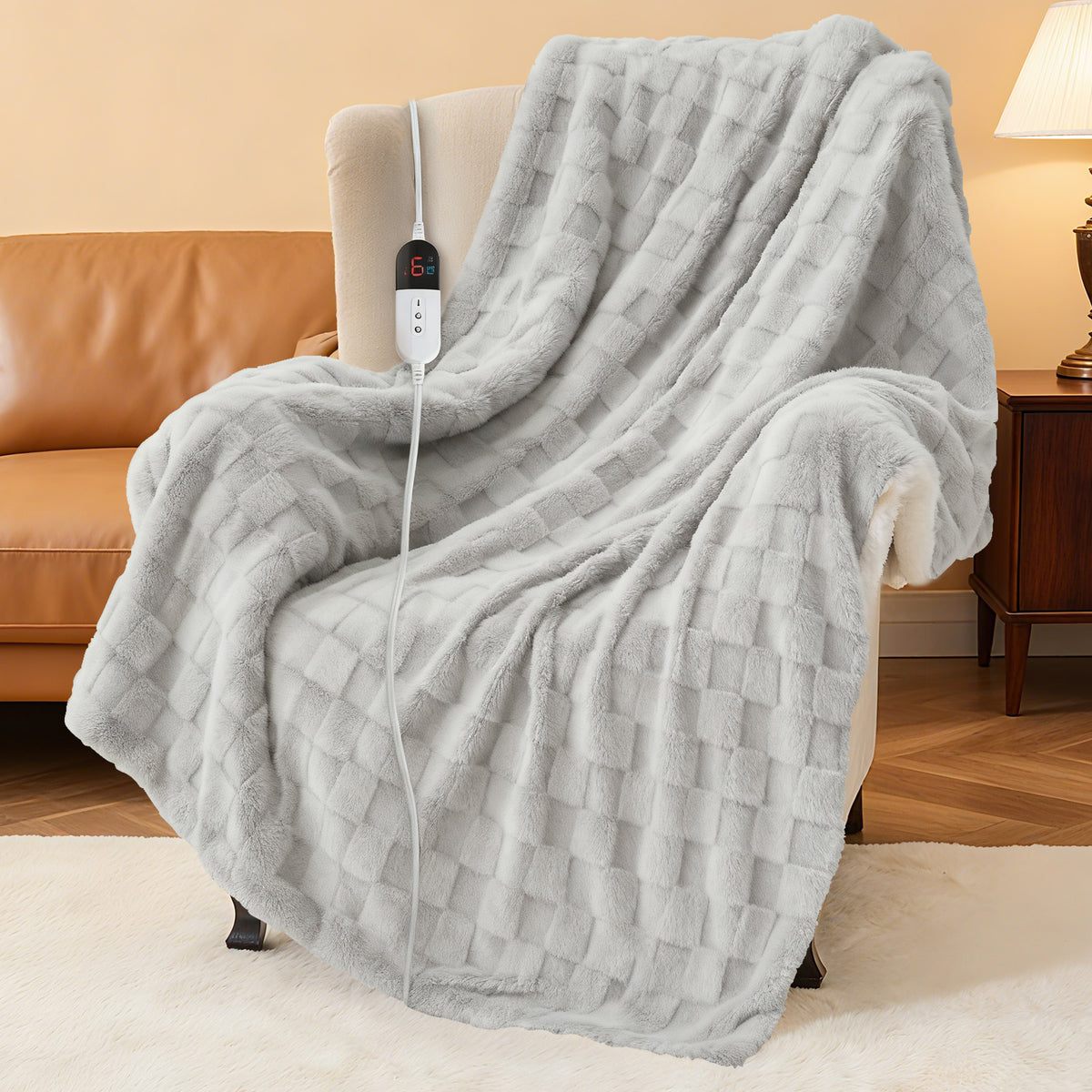 Dhole Electric Heated Blanket Checkered Fleece Throw 50x60 Inches Fast Heating Blanket 6 Heating Levels & 4 Hours Auto Off ETL Certification