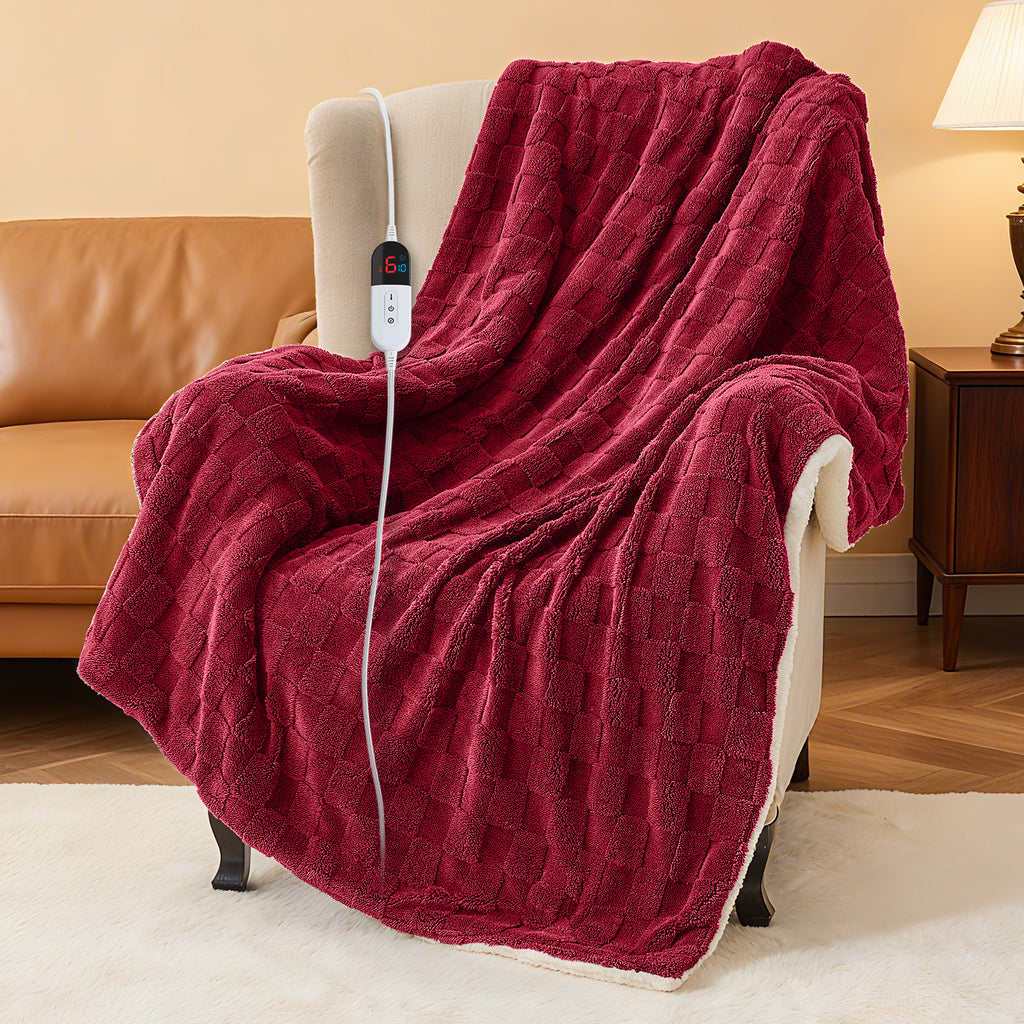 Dhole Electric Heated Blanket Checkered Fleece Throw 50x60 Inches Fast Heating Blanket 6 Heating Levels & 4 Hours Auto Off ETL Certification