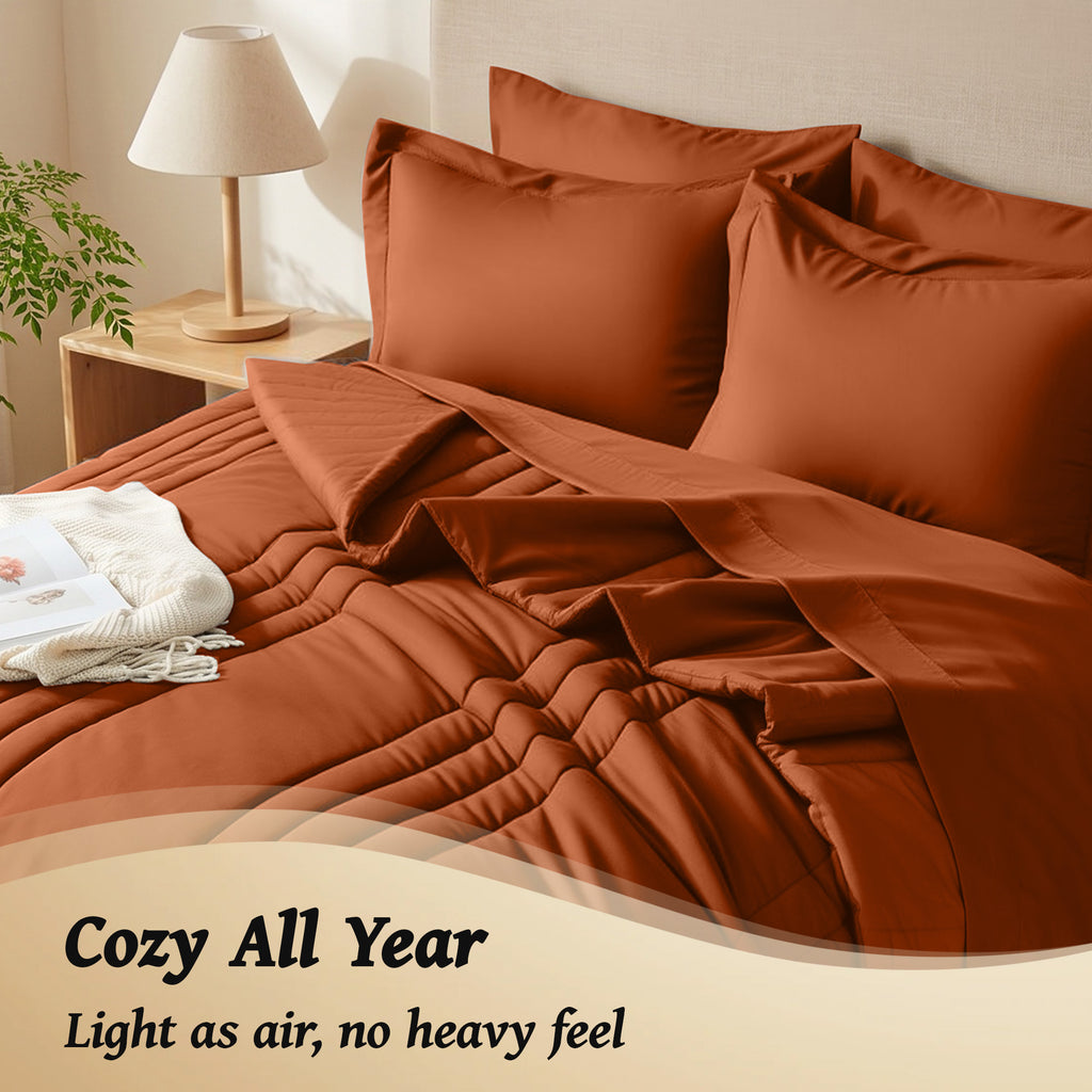 Dhole 7-Piece Bed in Bag - Striped Comforter Sets, Pillowcases & Sheet Collection for Cozy Bedding Sets