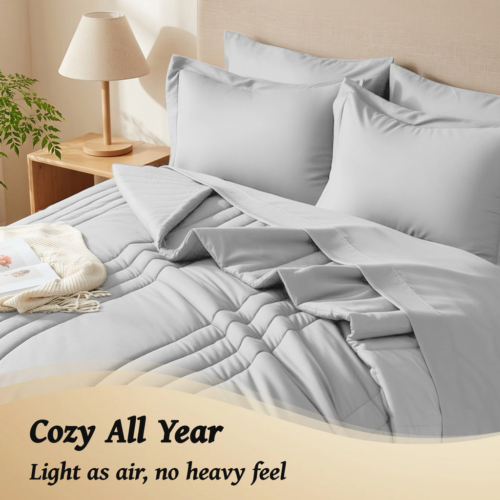 Dhole 7-Piece Bed in Bag - Striped Comforter Sets, Pillowcases & Sheet Collection for Cozy Bedding Sets