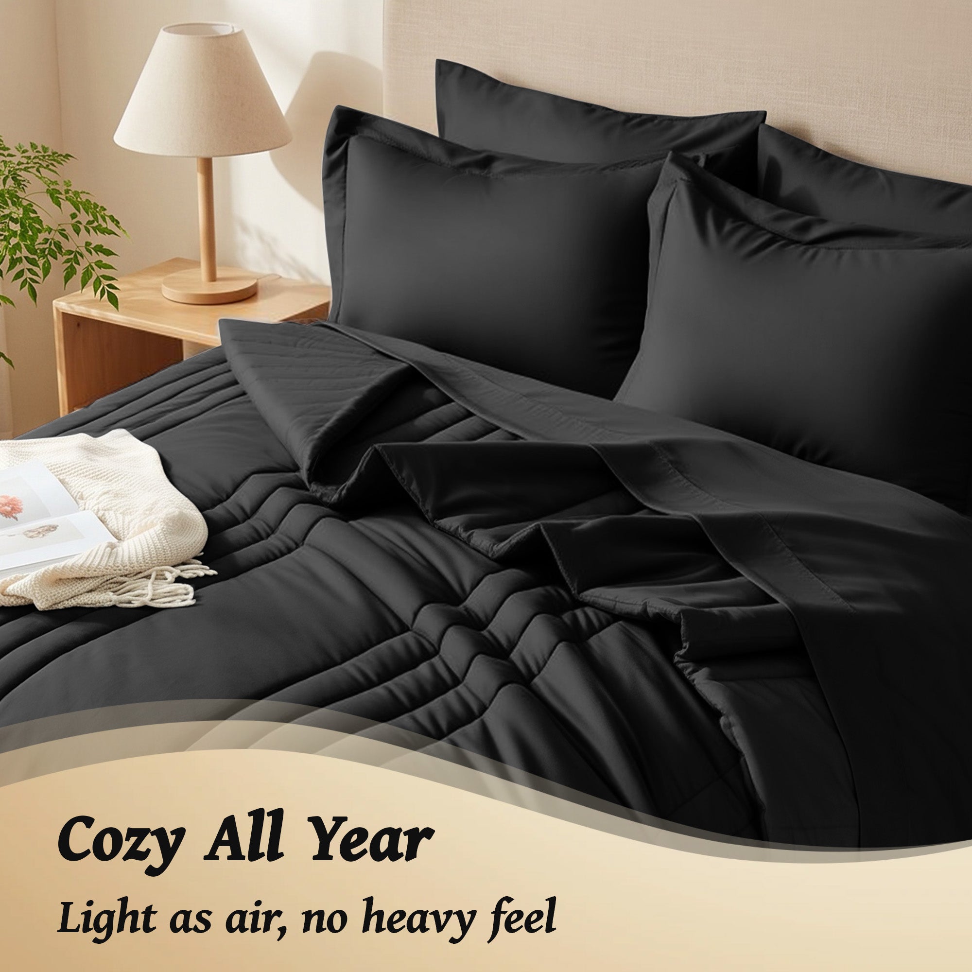 Dhole 7-Piece Bed in Bag - Striped Comforter Sets, Pillowcases & Sheet Collection for Cozy Bedding Sets
