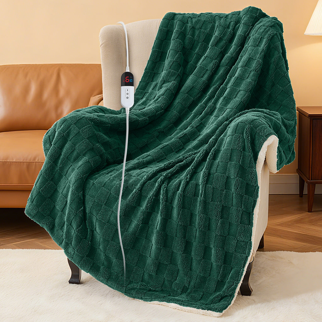 Dhole Electric Heated Blanket Checkered Fleece Throw 50x60 Inches Fast Heating Blanket 6 Heating Levels & 4 Hours Auto Off ETL Certification