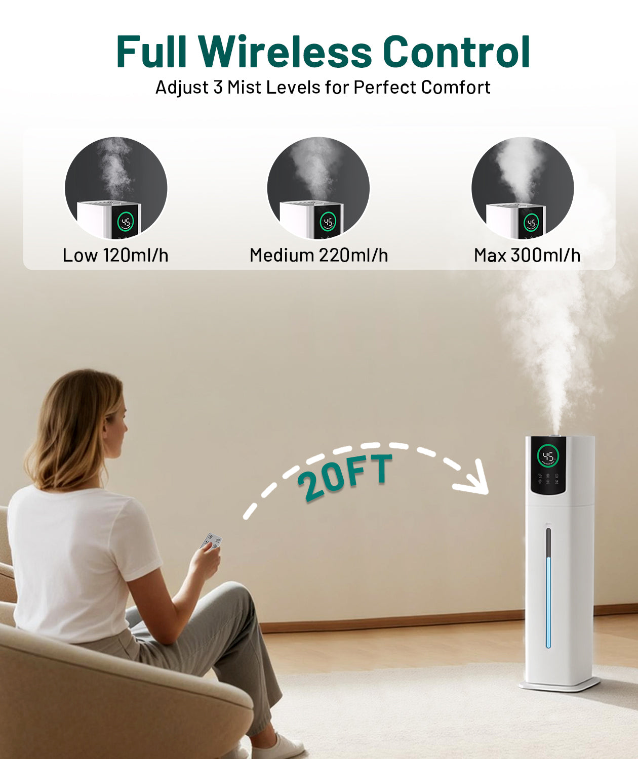 Dhole 9L Cool Mist Humidifier for Bedroom Ultra Quiet, 55+ Hours, Energy Efficient, Auto Shut-Off, Sleep Mode with Night Light for Baby Nursery, Home - Perfect for Large Rooms