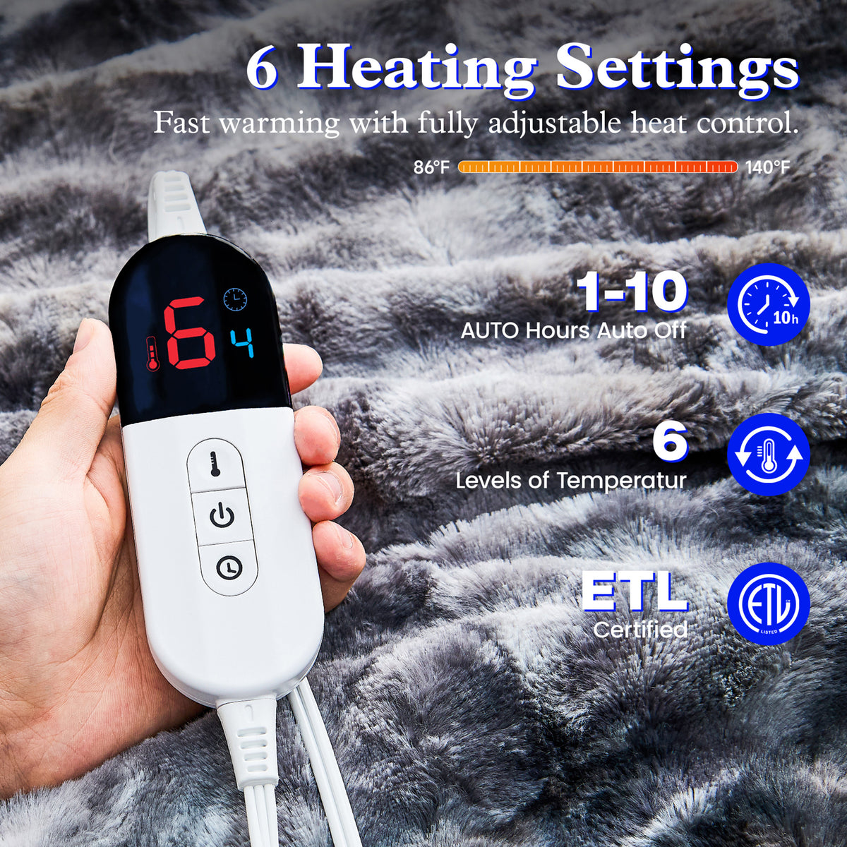 Dhole Heated Blanket Electric Throw - 50"x60" Heating Blanket Throw 4 Hours Auto-Off 6 Heat Level Over-Heat Protection Luxury Faux Fur Sherpa ETL Certification