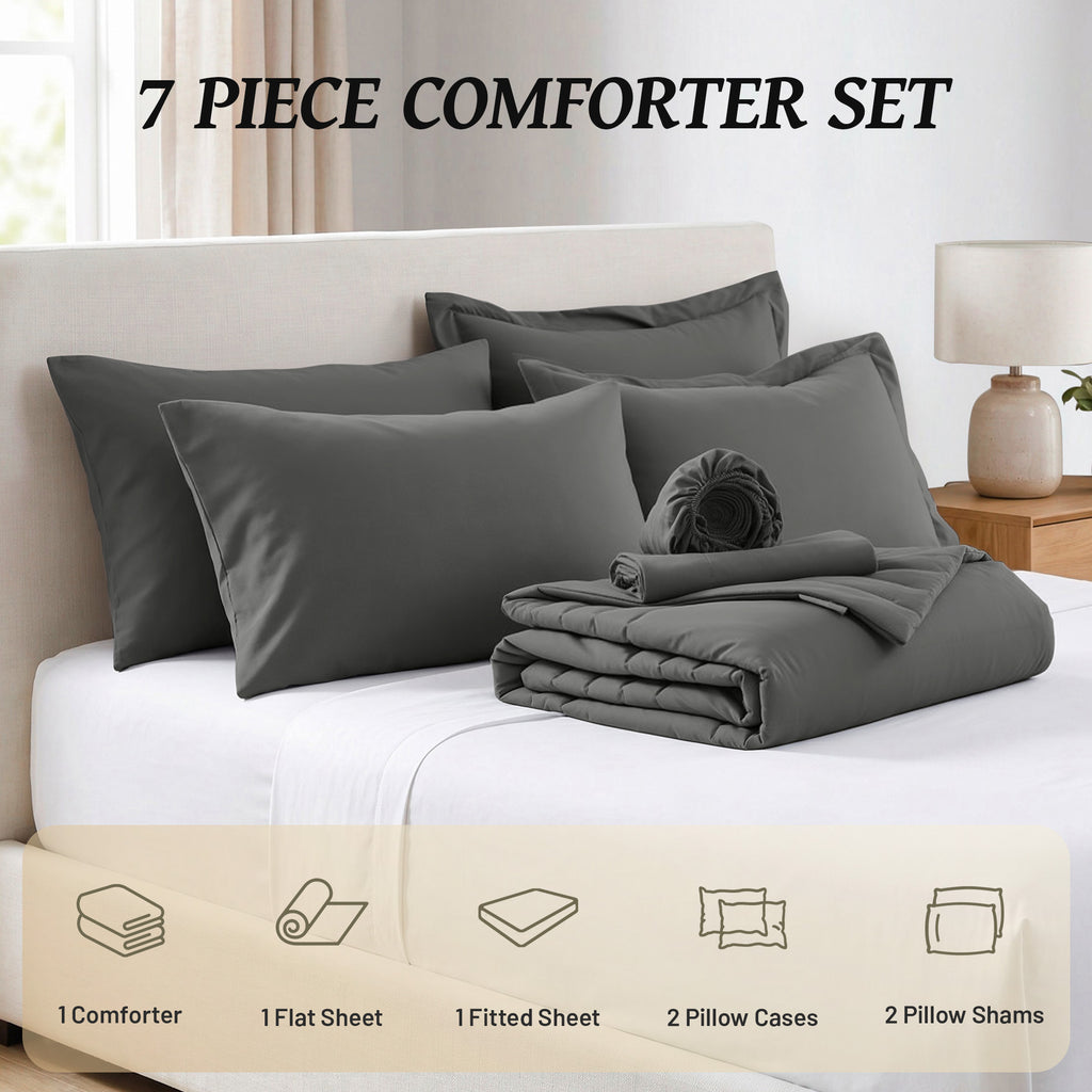 Dhole 7-Piece Bed in Bag - Striped Comforter Sets, Pillowcases & Sheet Collection for Cozy Bedding Sets