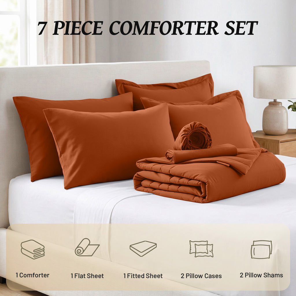 Dhole 7-Piece Bed in Bag - Striped Comforter Sets, Pillowcases & Sheet Collection for Cozy Bedding Sets