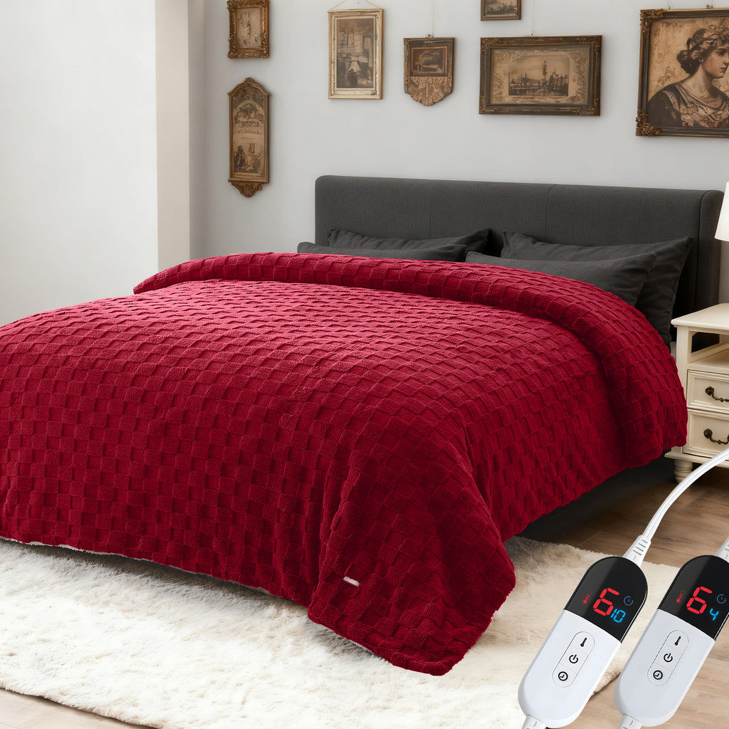 Dhole Electric Heated Blanket Checkered Fleece Throw 50x60 Inches Fast Heating Blanket 6 Heating Levels & 4 Hours Auto Off ETL Certification