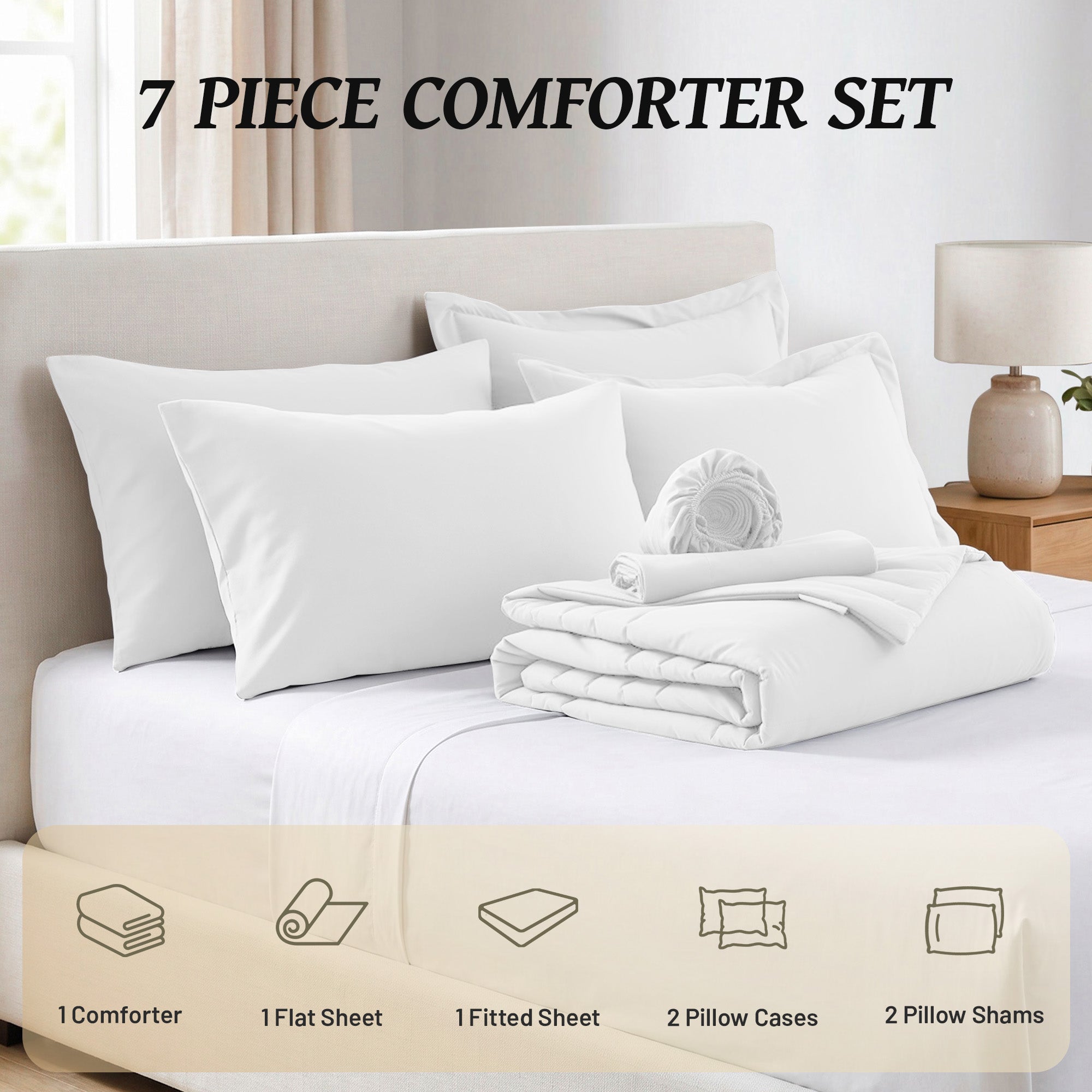 Dhole 7-Piece Bed in Bag - Striped Comforter Sets, Pillowcases & Sheet Collection for Cozy Bedding Sets