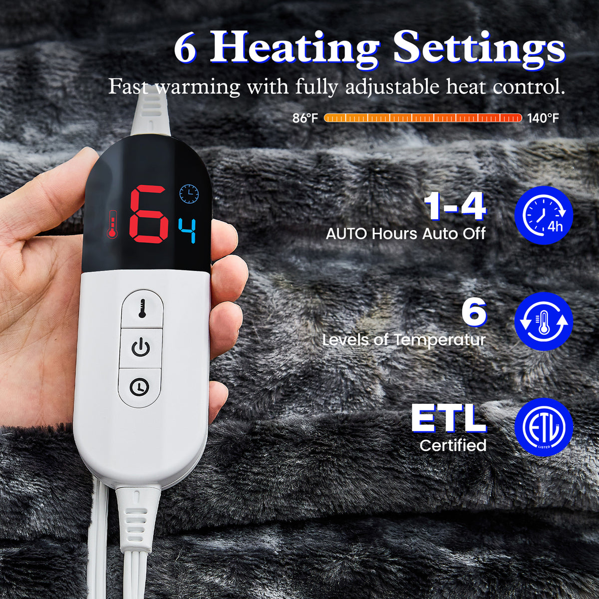 Dhole Heated Blanket Electric Throw - 50"x60" Heating Blanket Throw 4 Hours Auto-Off 6 Heat Level Over-Heat Protection Luxury Faux Fur Sherpa ETL Certification