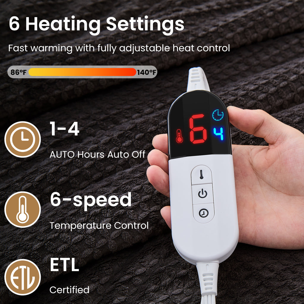 Dhole Heated Blanket Electric Blanket Throw Waffle, 50x60 Inches，Sherpa Fleece Fast Heating Blanket 6 Heating Levels & 4 Hours Auto Off ETL Certification