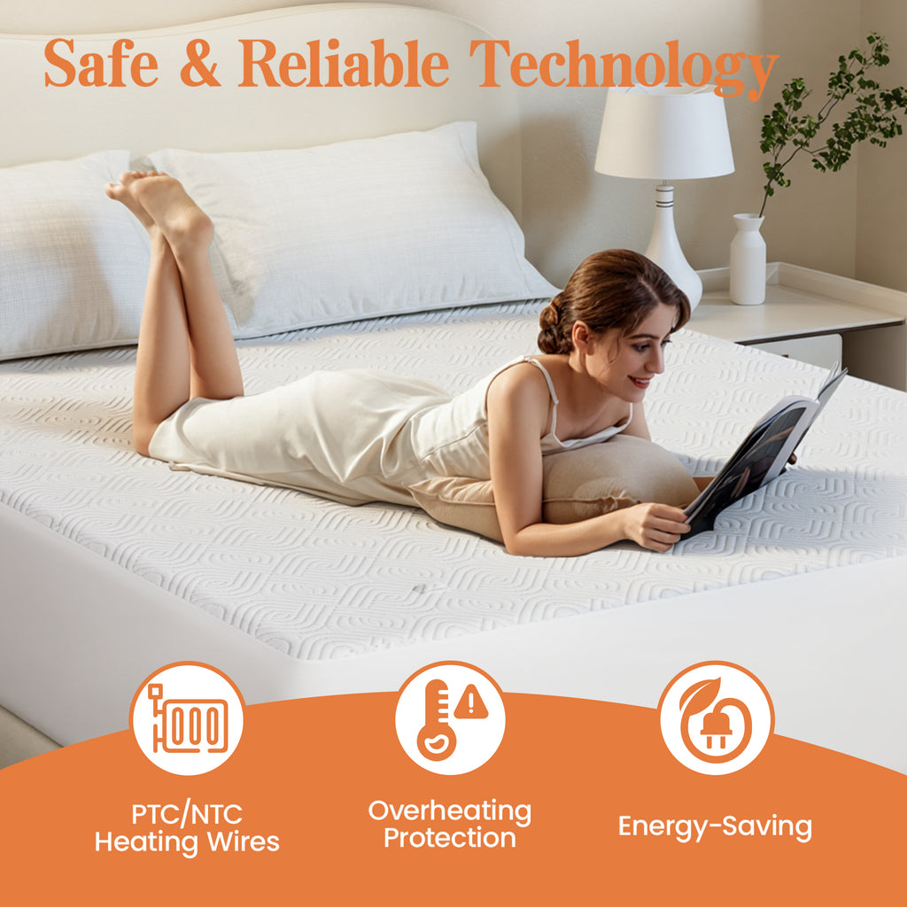 Dhole Heated Mattress Pad, Dual Control Electric Bed Warmer, 6 Heat Levels, 1-10H Auto Shut Off with Preheat & LED Controller