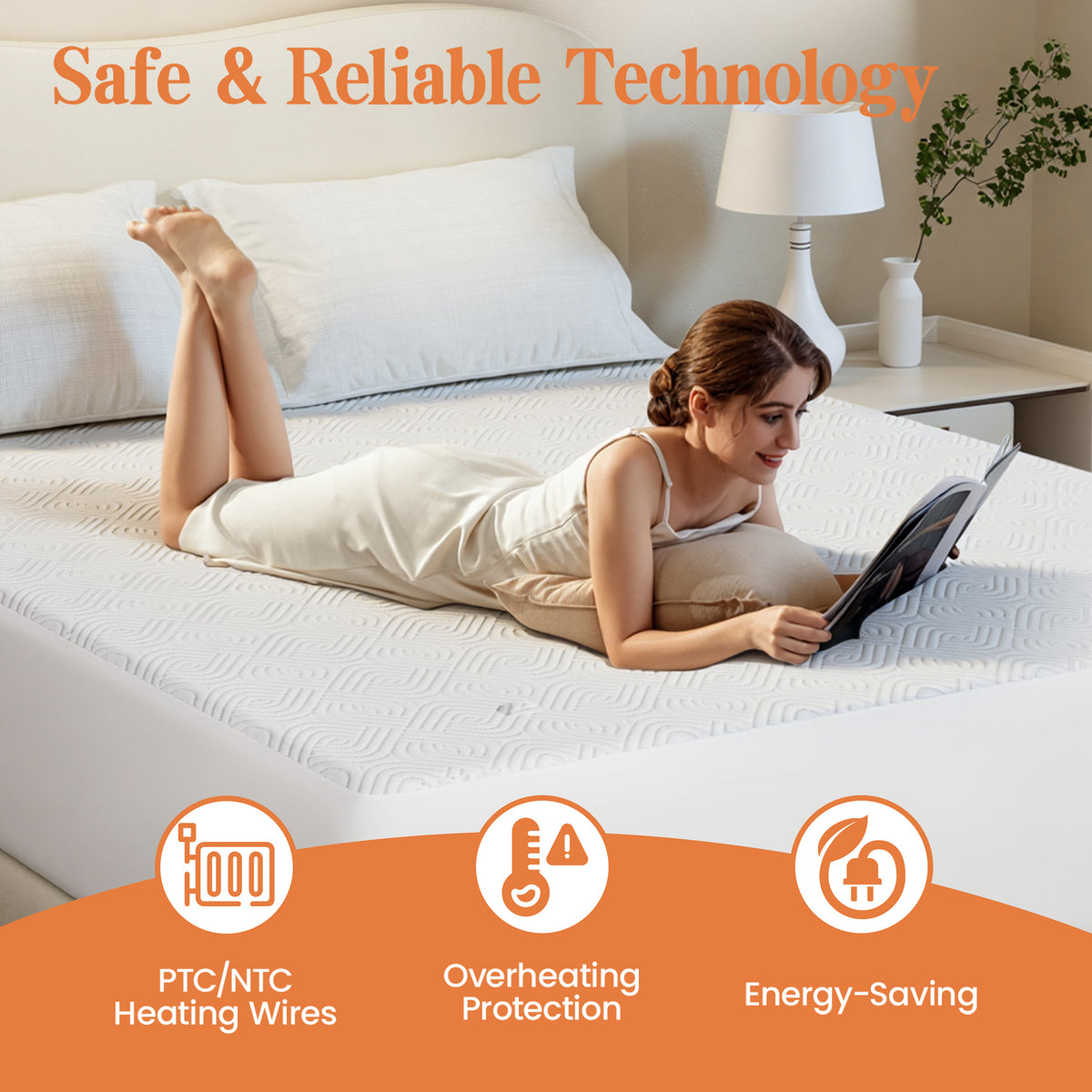 Dhole Heated Mattress Pad, Dual Control Electric Bed Warmer, 6 Heat Levels, 1-10H Auto Shut Off with Preheat & LED Controller