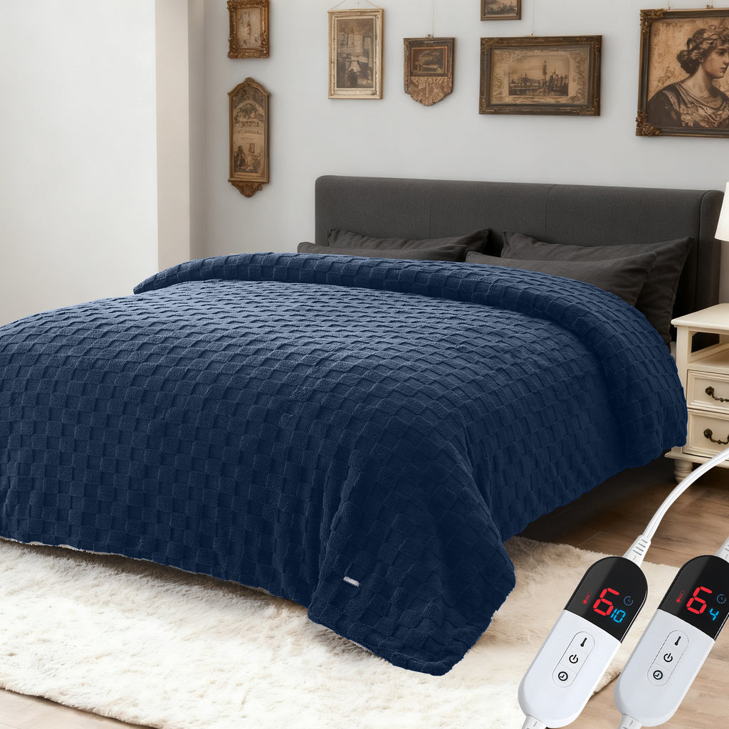 Dhole Electric Heated Blanket Checkered Fleece Throw 50x60 Inches Fast Heating Blanket 6 Heating Levels & 4 Hours Auto Off ETL Certification