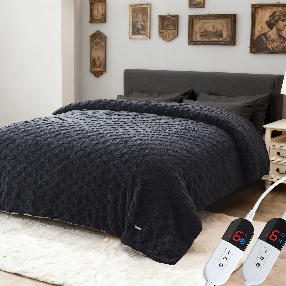 Dhole Electric Heated Blanket Checkered Fleece Throw 50x60 Inches Fast Heating Blanket 6 Heating Levels & 4 Hours Auto Off ETL Certification