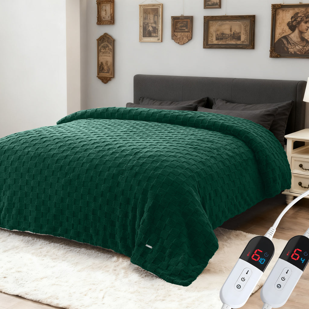 Dhole Electric Heated Blanket Checkered Fleece Throw 50x60 Inches Fast Heating Blanket 6 Heating Levels & 4 Hours Auto Off ETL Certification