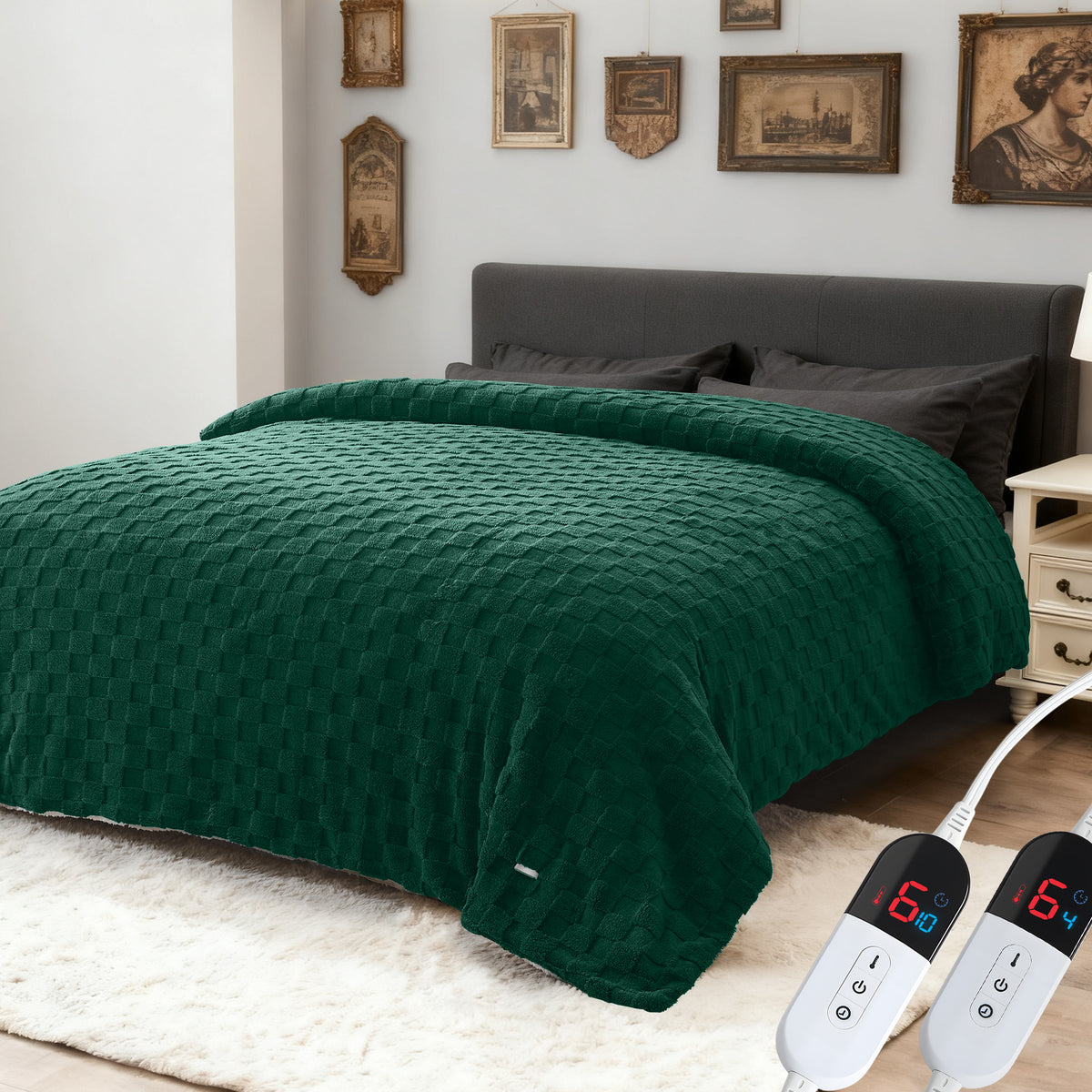 Dhole Electric Heated Blanket Checkered Fleece Throw 50x60 Inches Fast Heating Blanket 6 Heating Levels & 4 Hours Auto Off ETL Certification