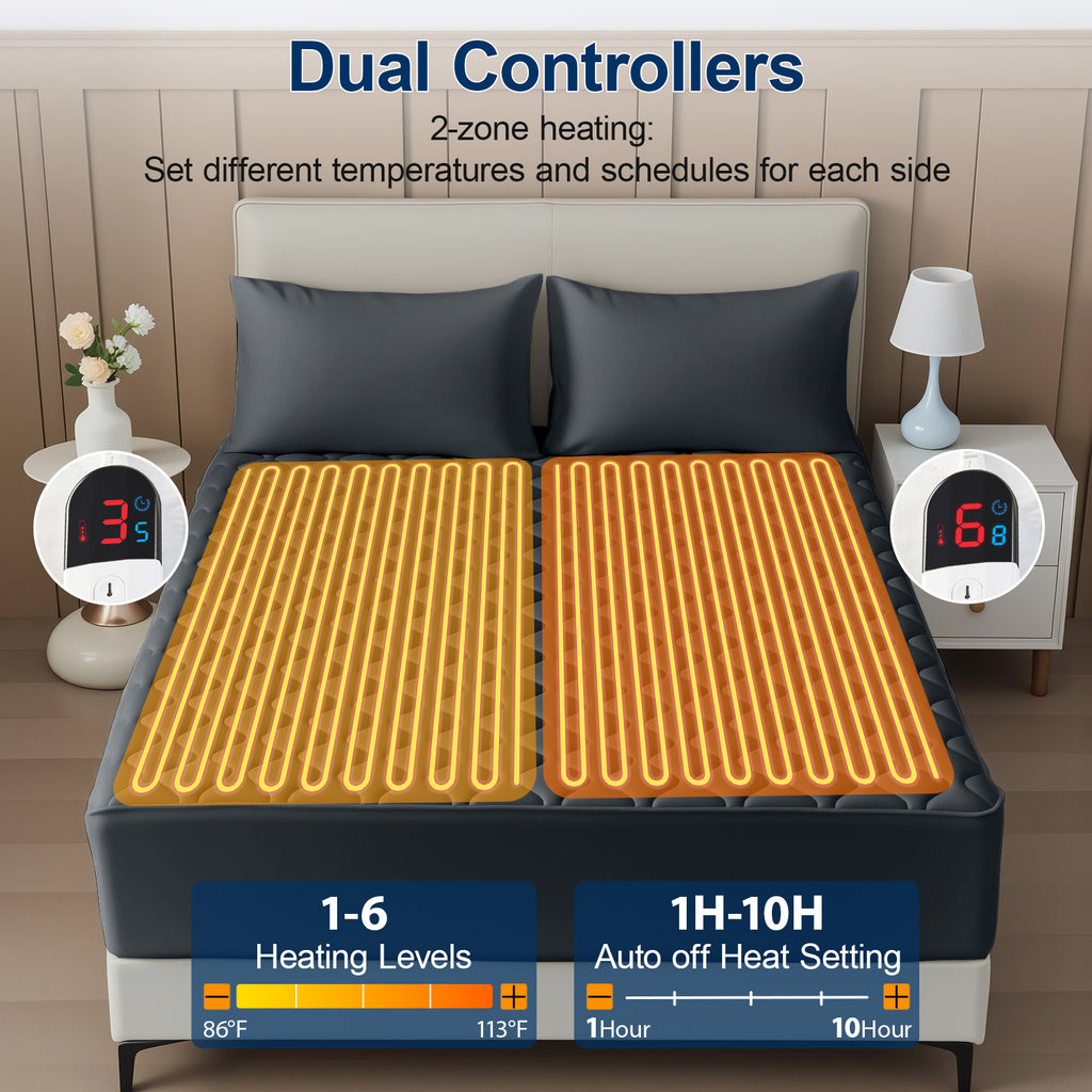 Dhole Electric Heated Mattress Pad Queen - 60"x80" ,Deep Pocket, 6 Heat Settings, Auto Shut Off 10 Hrs with Dual Controller, ETL Certified, Machine Washable, White