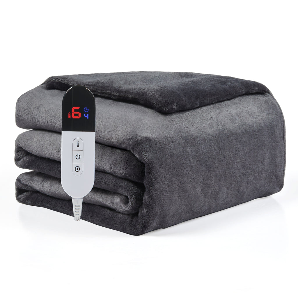 Dhole Electric Heated Blanket Throw - 50"x60" with 6 Heating Levels 4 Hours Auto Off Fast Heating Over-Heated Protection Ultra Soft Warm Flannel ETL Certified