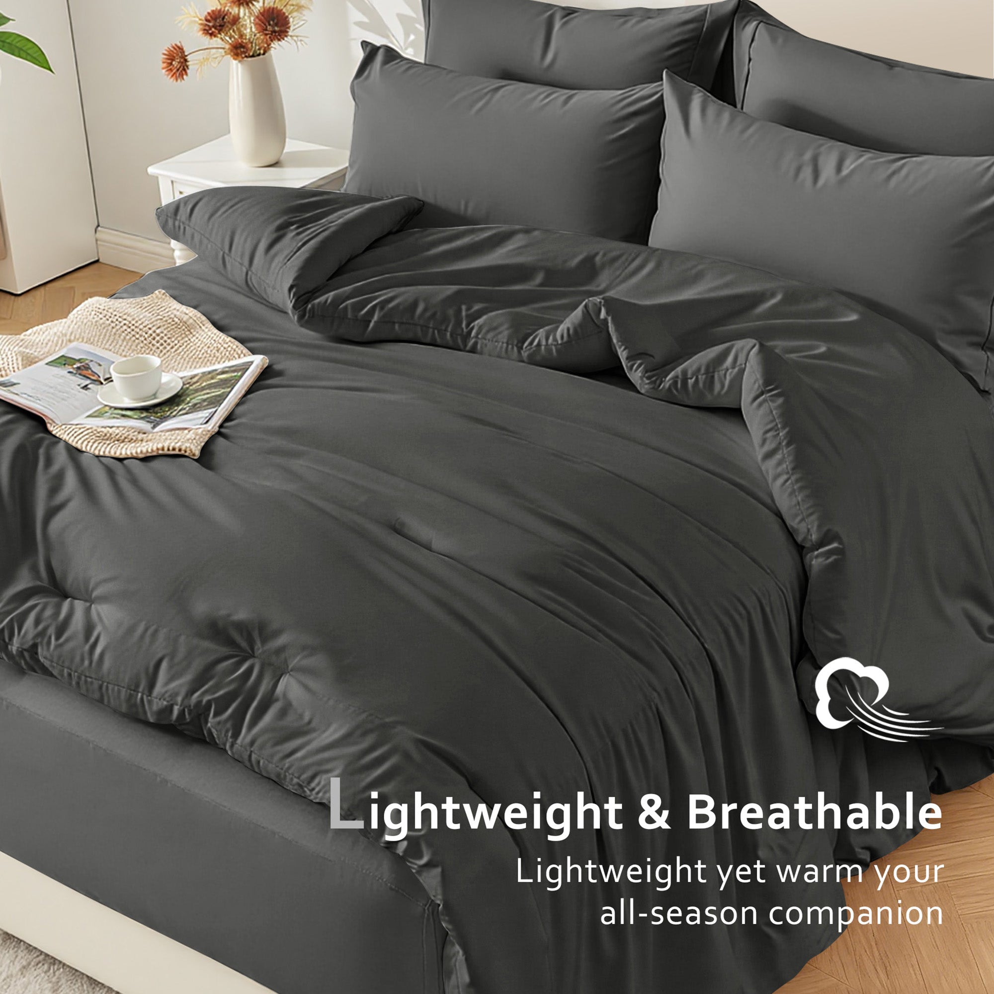 Dhole 7-Piece Bed Sheet Set - Queen Size Comforter, Pillowcases & Sheet Collection for Cozy Bedding Comfort Black