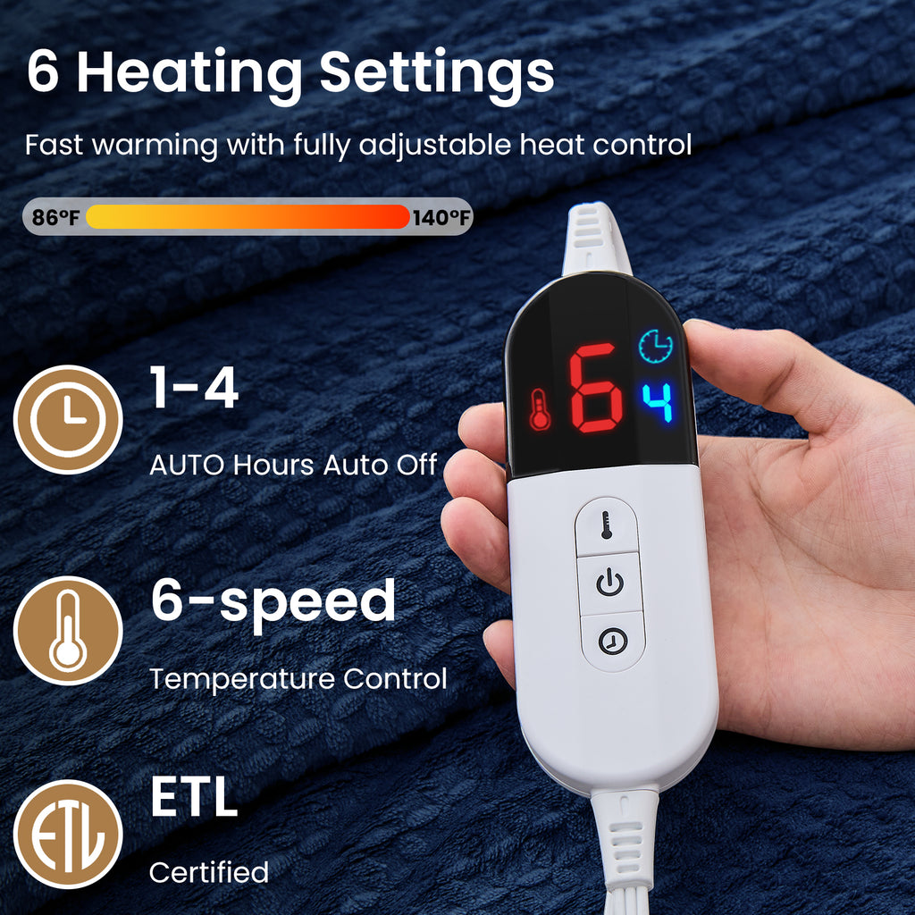 Dhole Heated Blanket Electric Blanket Throw Waffle, 50x60 Inches，Sherpa Fleece Fast Heating Blanket 6 Heating Levels & 4 Hours Auto Off ETL Certification