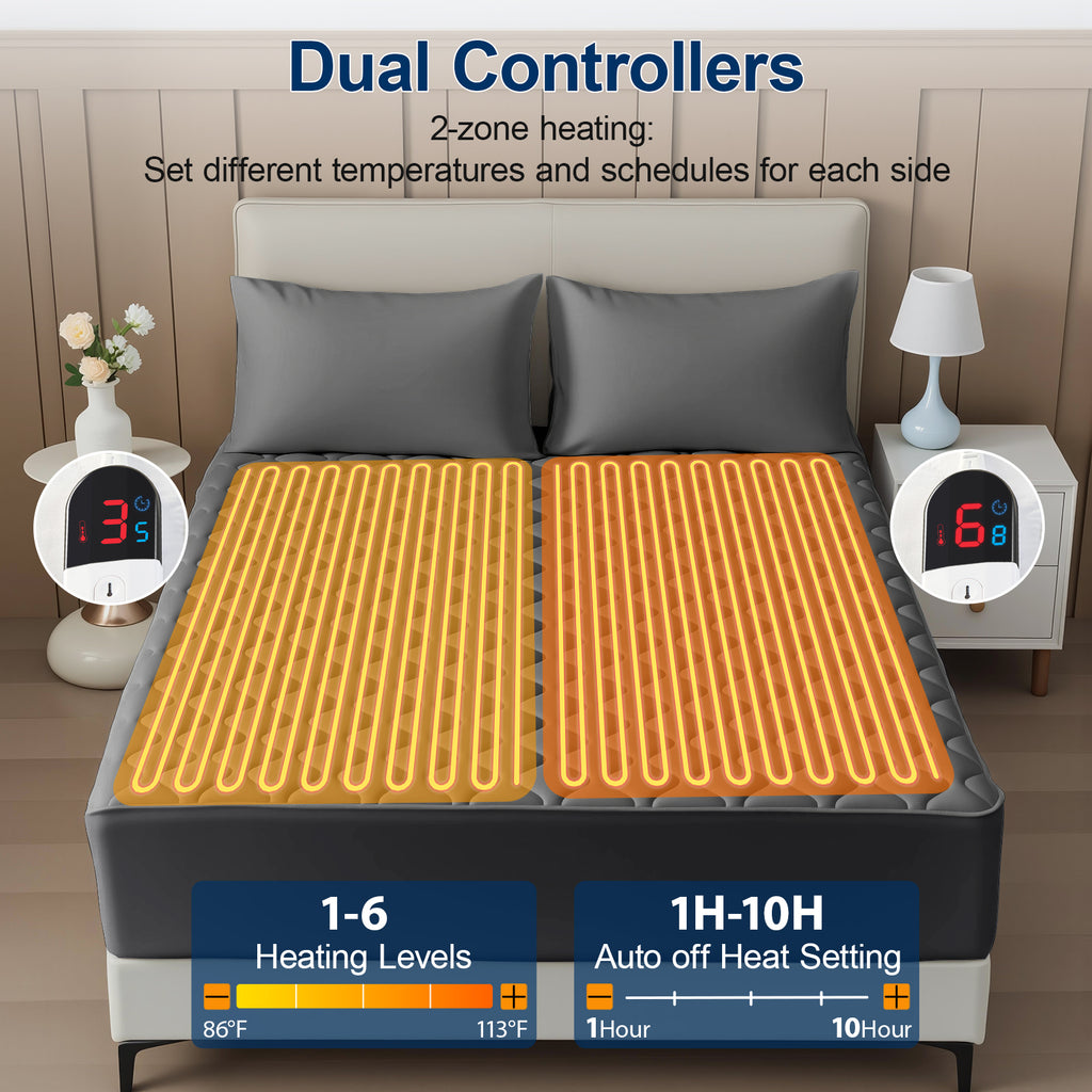 Dhole Electric Heated Mattress Pad Queen - 60"x80" ,Deep Pocket, 6 Heat Settings, Auto Shut Off 10 Hrs with Dual Controller, ETL Certified, Machine Washable, White